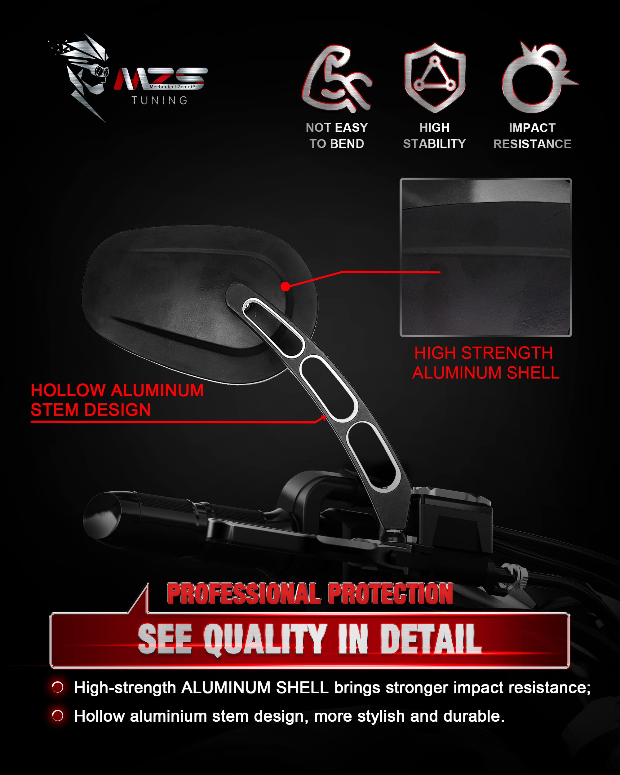 Black Hollow Rod Motorcycle Rear View Mirrors for Harley Davidson Sportster Softail Road Glide Electra Street Glide Road King Dyna Ultra Vrod (1982-2024) - Durable Touring Side Mirrors for Enhanced Safety & Style on Long Rides