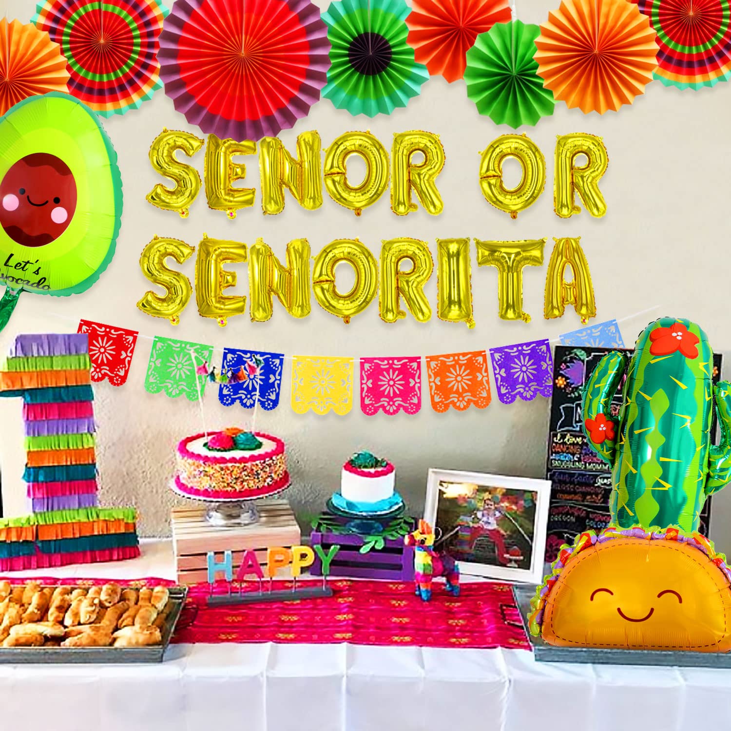 JeVenis Senor or Senorita Gender Reveal Party Decorations Set - Mexican Fiesta Balloons, Backdrop, Banner & Supplies (Green/Red/Yellow/Blue) - Perfect for Baby Shower, Gender Reveal Parties & Mexican-Themed Celebrations