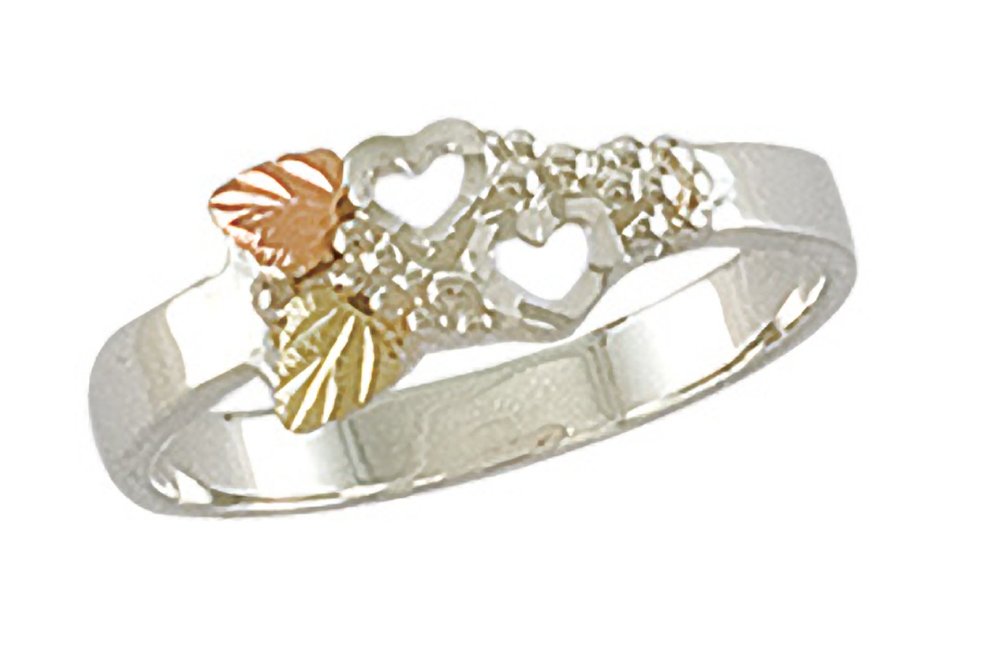 Landstroms Black Hills Gold Women's Two Heart Ring - Sterling Silver with 12k Gold Leaves - Elegant Jewelry for Valentine's Day, Anniversary & Romantic Gifts