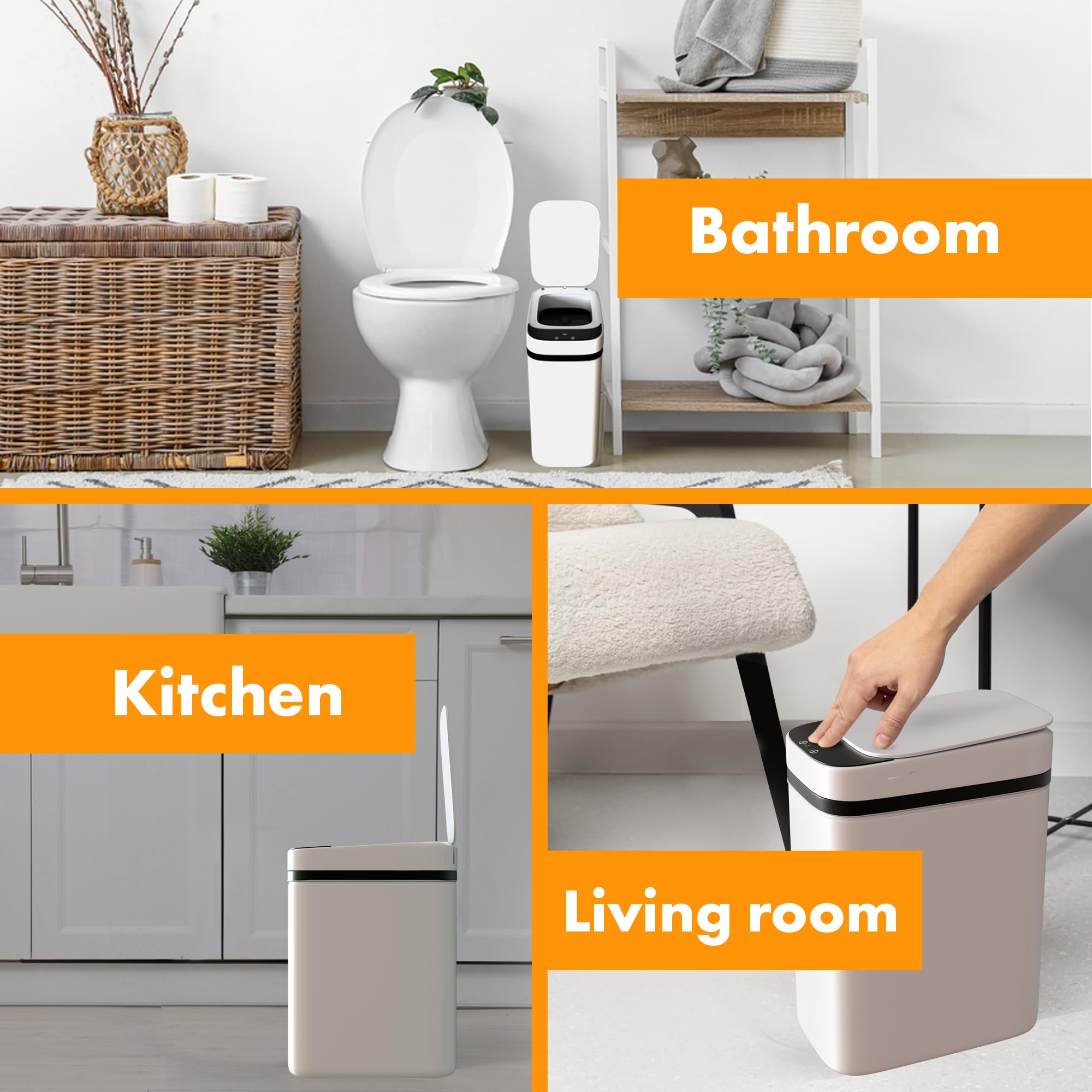 Loasil-H Automatic Motion Sensor Trash Can - 3 Gallon Smart Trash Bin with Anti-Bag Slip Lid for Bathroom, Bedroom, Office & Kitchen (12.6x9x6 Inches, White) | Hands-Free Waste Disposal for Hygiene & Convenience