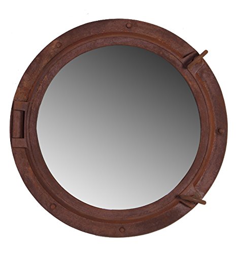 24 Inch Rust Finish Wall Mount Porthole Mirror - Vintage Nautical Decor for Bathroom, Bedroom & Entryway