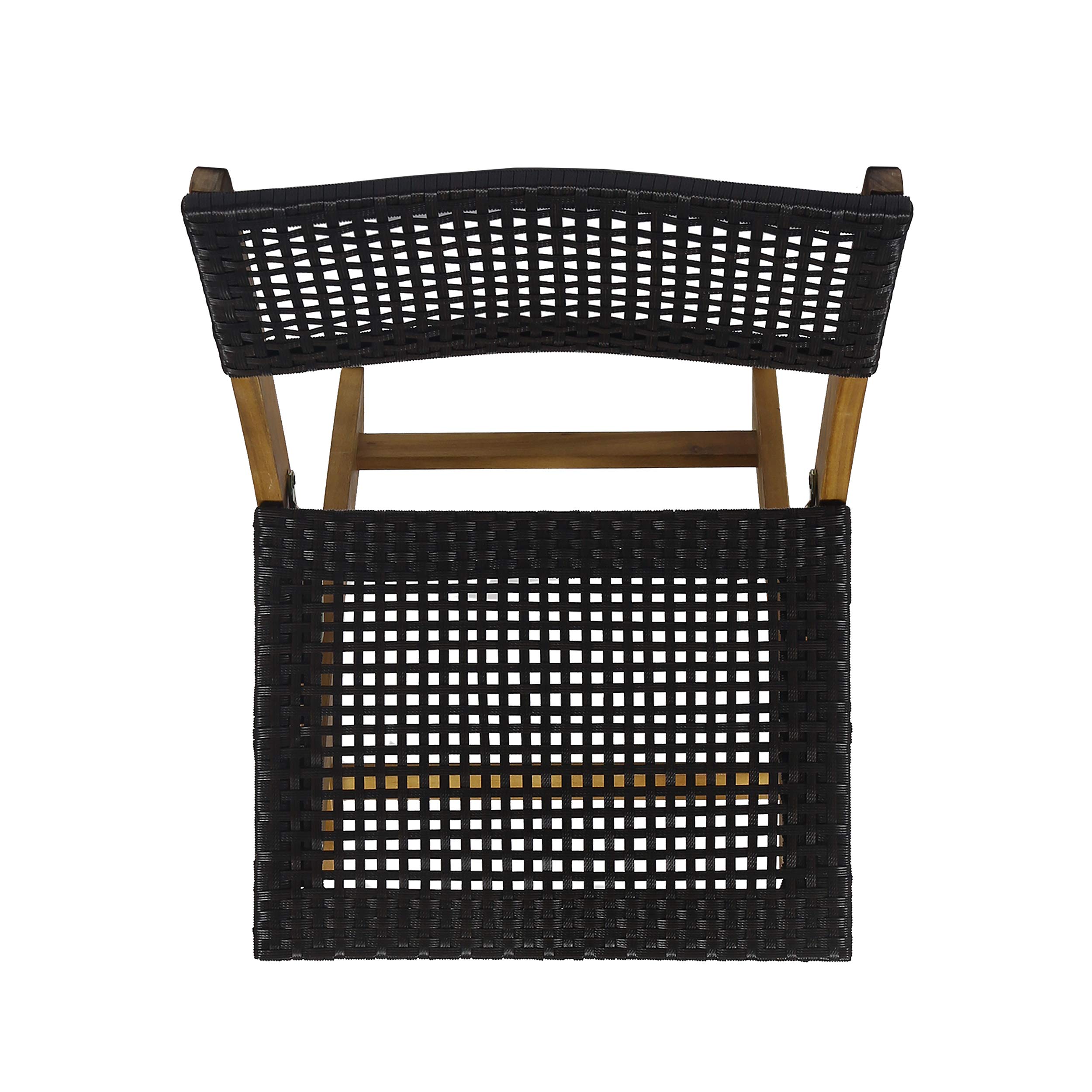 Premium Outdoor Acacia Wood Foldable Bistro Chairs with Woven Wicker Seating (Set of 2) - Teak Finish & Brown Wicker - Perfect for Patio, Garden, Balcony, and Poolside Relaxation