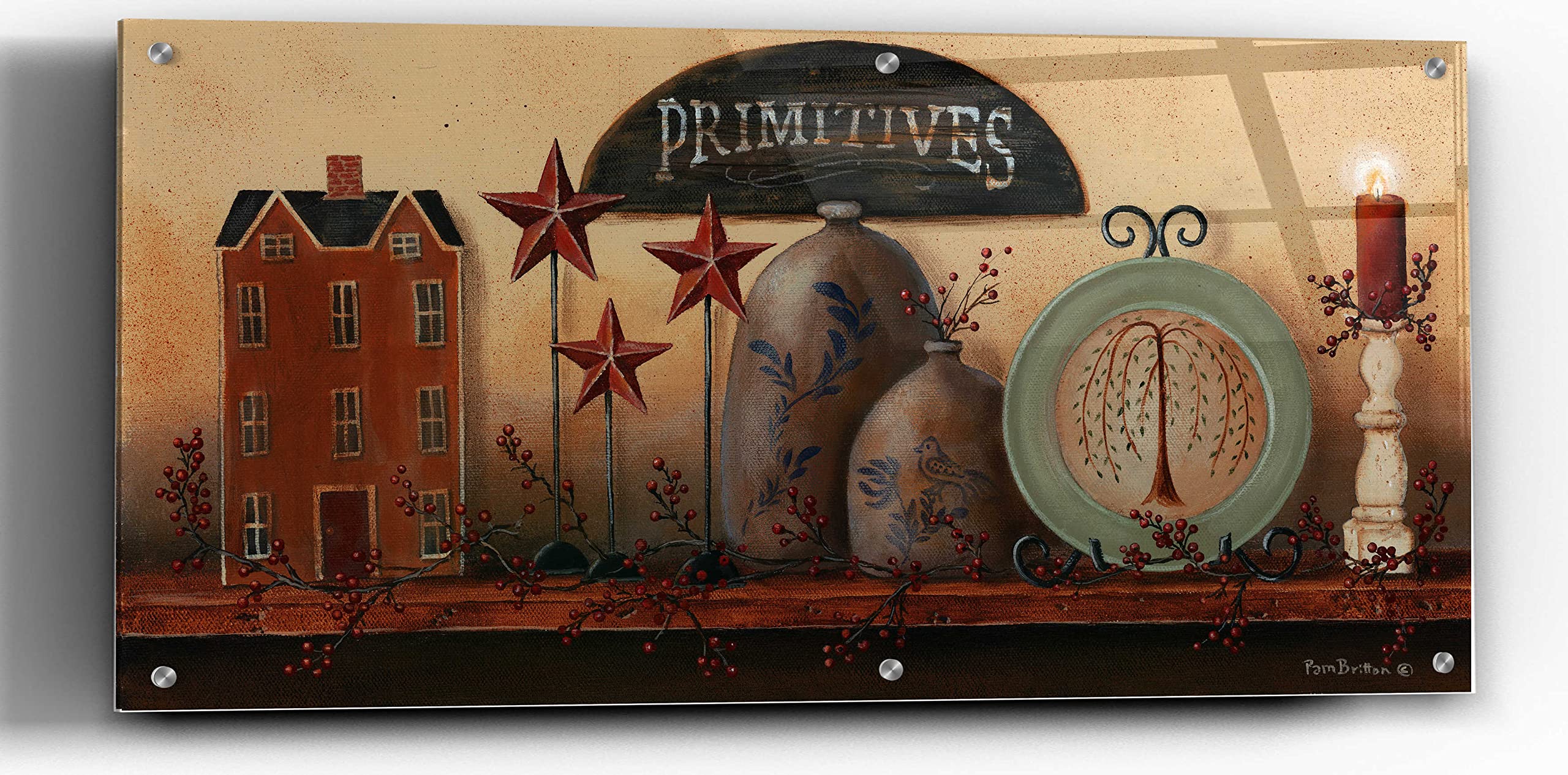 Epic Art 'Primitive Shelf I' by Pam Britton - 48x24 Inch Acrylic Glass Wall Decor - Modern Abstract Painting for Living Room, Bedroom & Office
