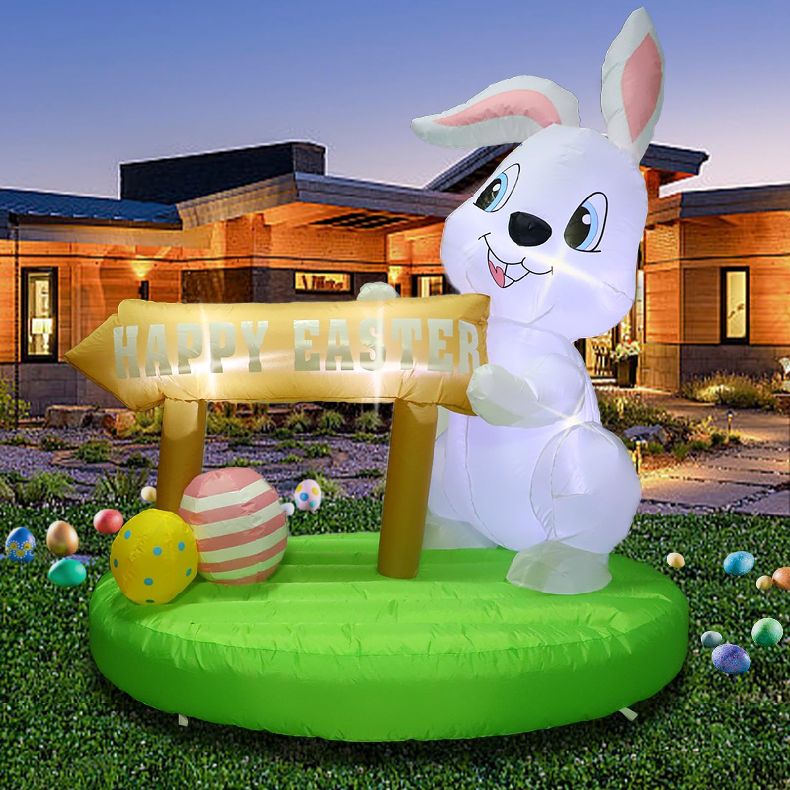 6FT LED Lighted Inflatable Easter Bunny Decor - Outdoor Holiday Yard Decoration with Blow Up Bunny Eggs for Easter Party (Rabbit Style 3) | Perfect for Garden, Lawn, Front Yard & Easter Festivities