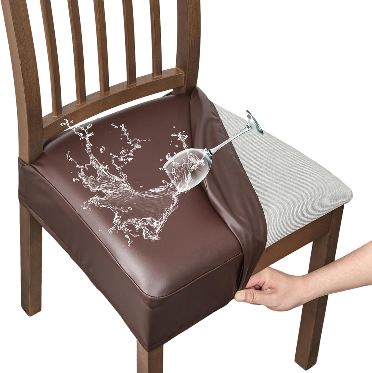 FUANGUI 4-Pack PU Leather Chair Covers - Waterproof, Stretchable & Washable for Dining & Kitchen