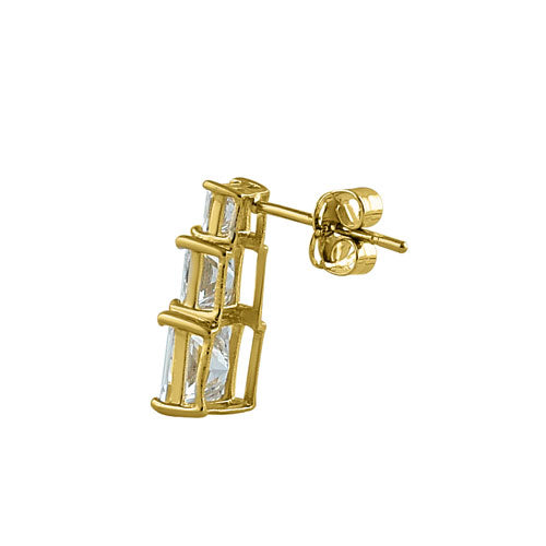 14K Yellow Gold Triple Princess Cut Cubic Zirconia Stud Earrings for Women | Elegant & Hypoallergenic Jewelry Gift for Brides, Party, Wedding & Everyday Wear