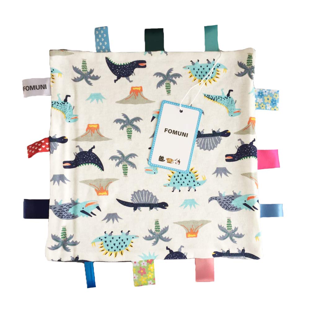 12x12 Inch Soft Grey Baby Boy Security Blanket with Colorful Tags - Large Size Comfort Blanket for Toddlers & Kids | Perfect for Naptime, Travel & Sensory Play