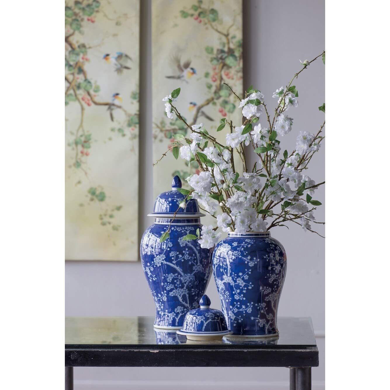 Indigo & White Ceramic Ginger Jar - 9.5 x 18 Inches - Classic Blue & White Home Decor | Perfect for Living Room, Bedroom & Office Decoration