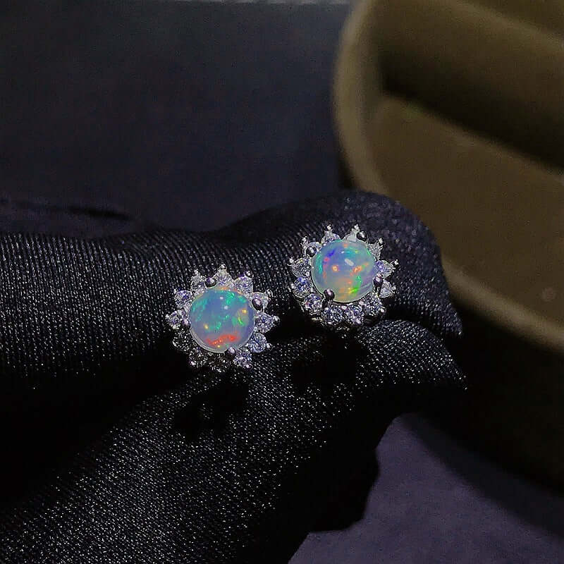18K Rose Gold Opal Stud Earrings for Women - Dainty Opal Gemstone Earrings | Perfect for Weddings, Date Nights & Special Occasions