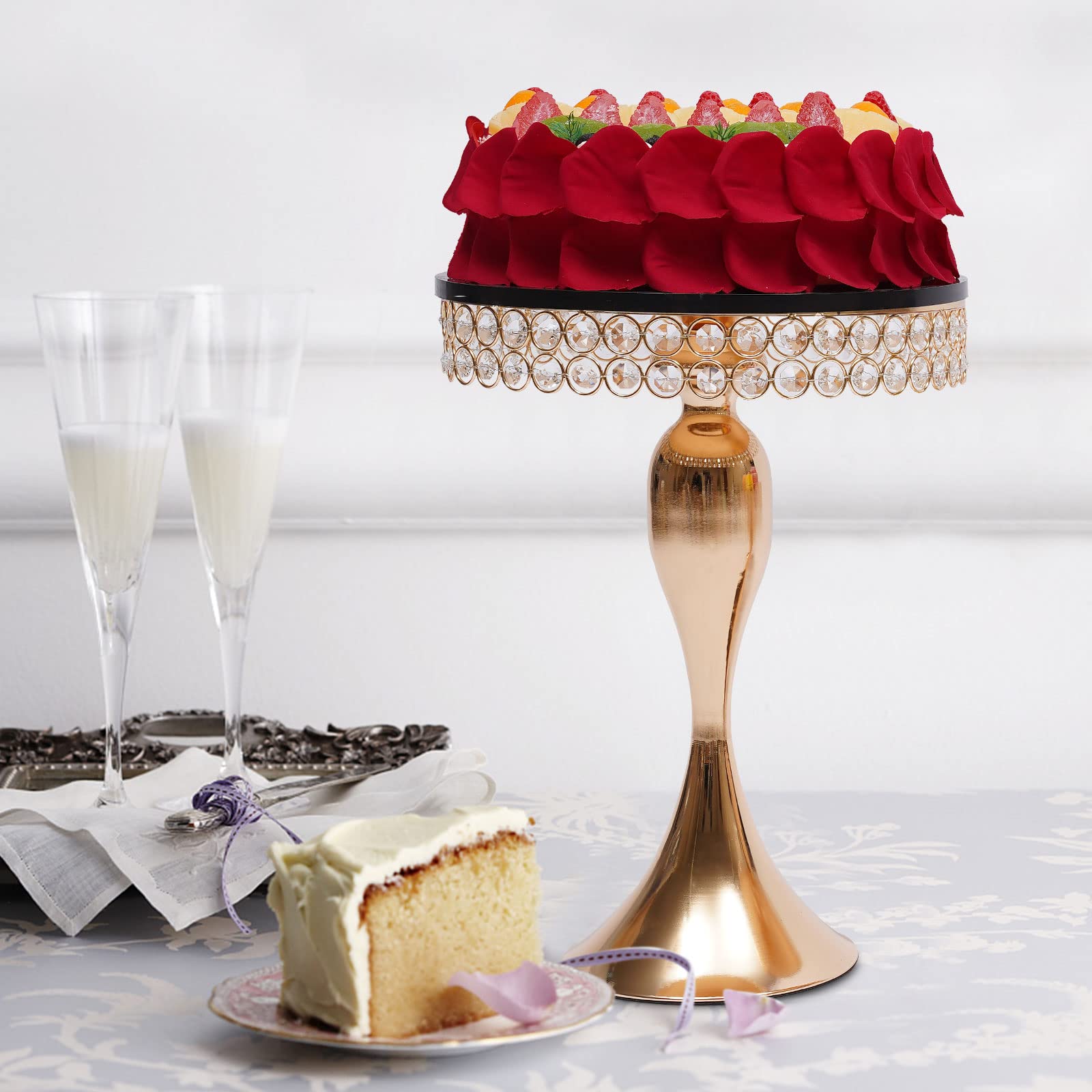 3-Piece Rose Gold Crystal Beaded Cake Stand Set with Pendants - Elegant Round Cupcake & Dessert Display Stand for Birthday Parties, Weddings, Baby Showers - Perfect for Event Decor, Dessert Buffets and Table Centerpieces