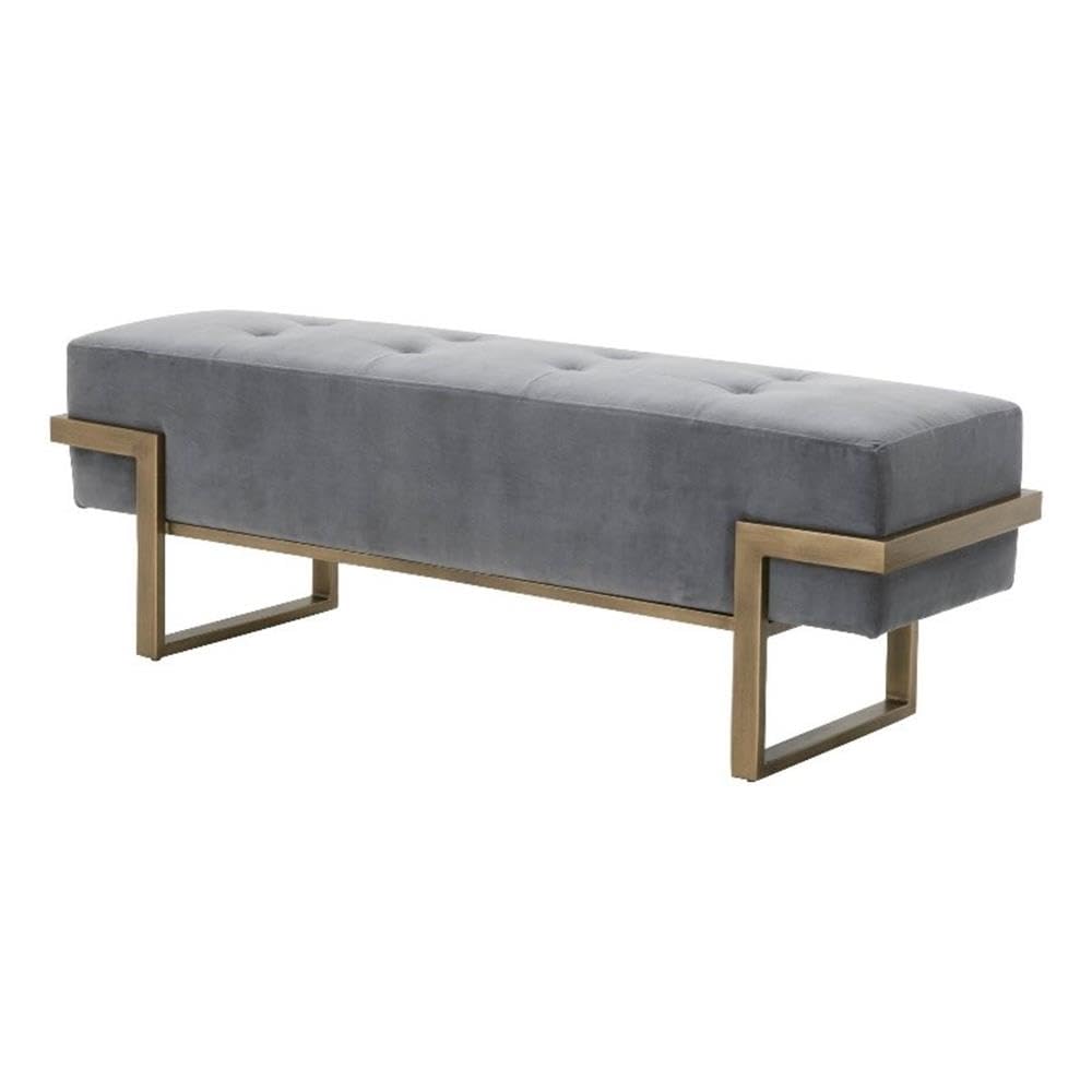 Star International Fiona Velvet Upholstered Bench in Gray - Soft Tufted Storage Ottoman for Bedroom, Living Room & Entryway