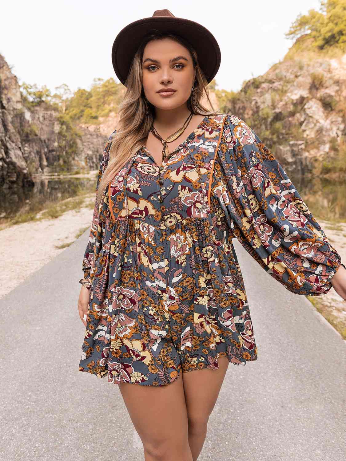 Plus Size Summer Vacation Boho Romper for Women - Flowy Casual Jumpsuit with Pockets, Beach Cover Up, Outdoor Travel & Festival Outfit