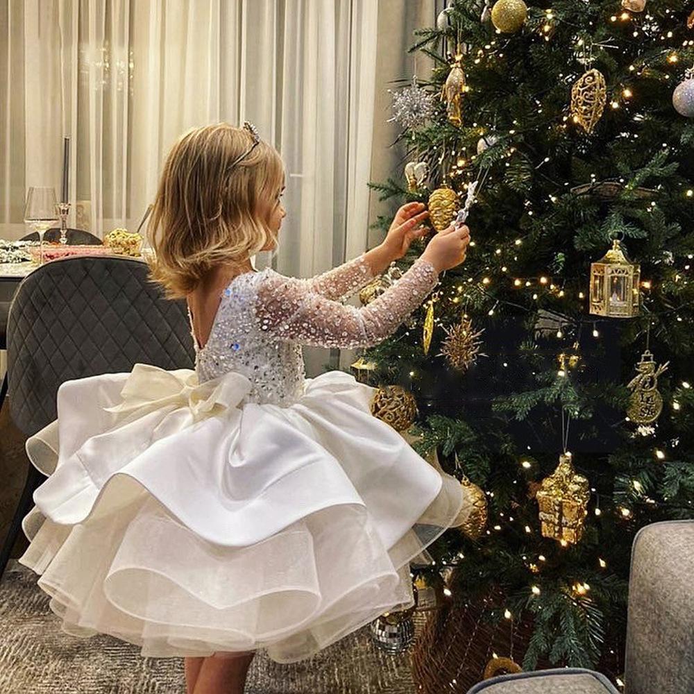 White Organza Princess Flower Girl Dress with Cascading Ruffles - Perfect for Weddings, Birthday Parties, and Special Occasions