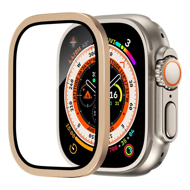49mm Ultra Bezel Ring with Tempered Glass Protector - Durable Metal Frame & Scratch-Resistant Screen Cover for Smartwatches (Perfect for Fitness Tracking, Workouts & Everyday Wear)