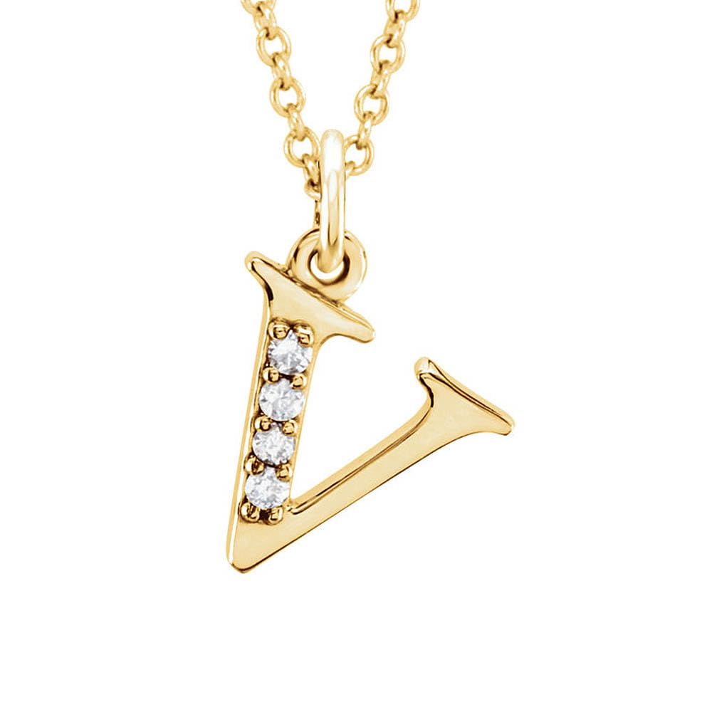 14k Yellow Diamond Initial 'v' Necklace - Elegant Gift for Her