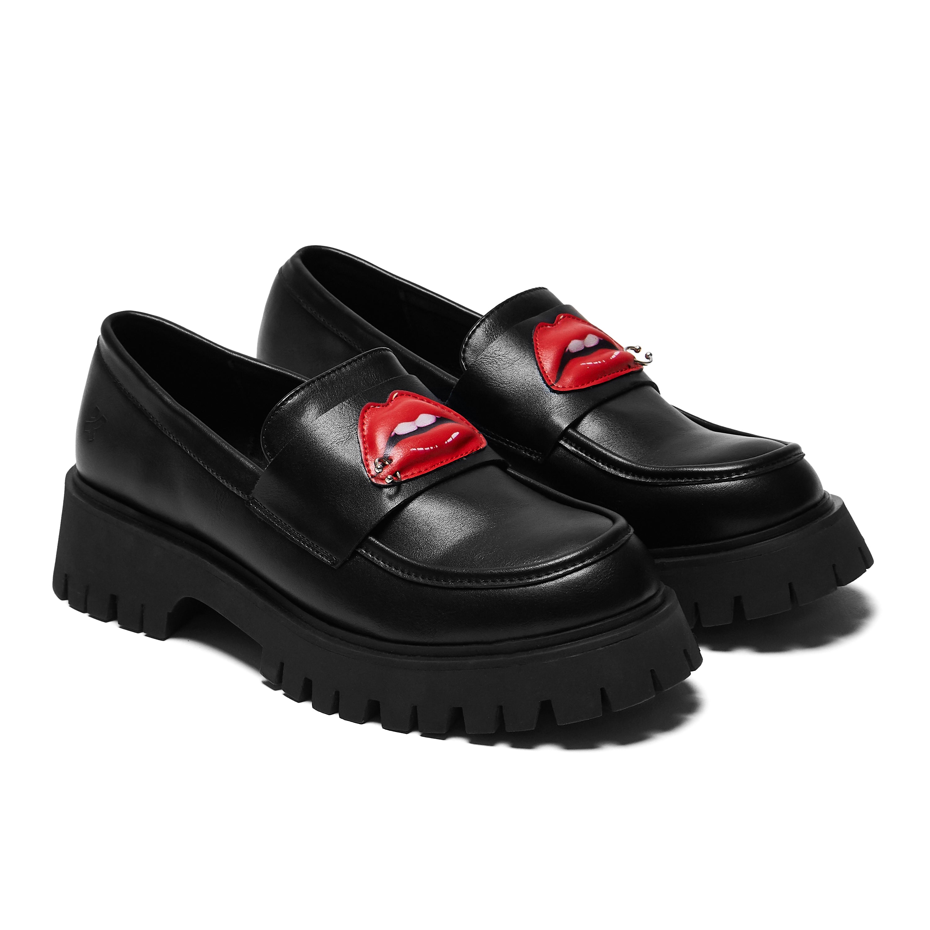 Black Science Fiction Lips Loafers - Stylish & Comfortable Slip-On Shoes for Women | Perfect for Casual Wear, Office & Everyday Outfits