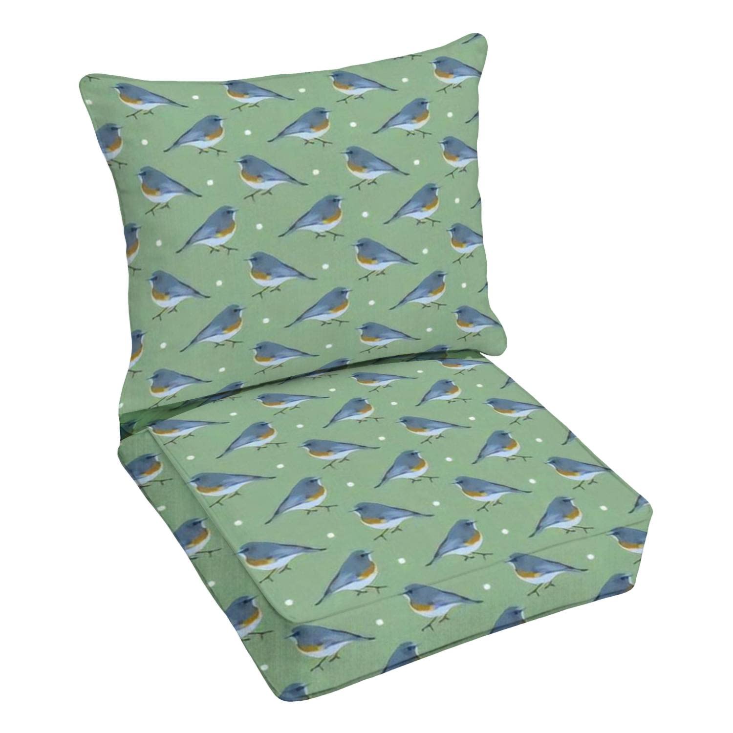Premium Outdoor Deep Seating Cushion Set - Seamless Geometric Robin Bird & Abstract Polka Dot Design - Replacement Cushions for Patio Lounge Chairs - Perfect for Backyard, Poolside & Garden Conversation Areas