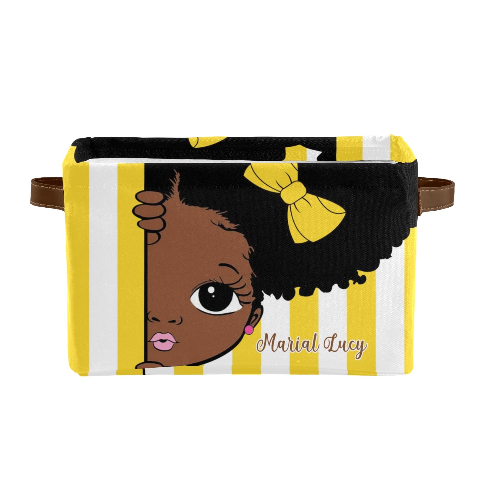 Personalized Yellow Afro Girl Princess Storage Bins - 4 Pack Durable Cube Organizers with Handles for Nursery, Wardrobe & Toy Organization | Perfect for Kids' Room Decor & Clutter Control