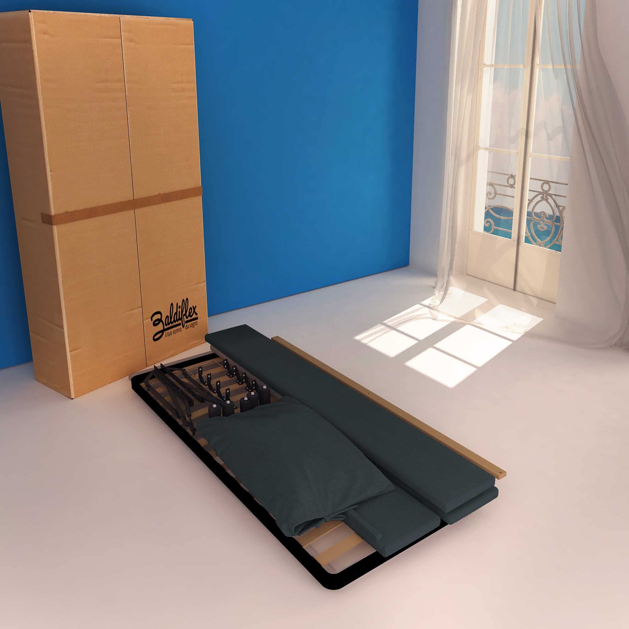 Baldiflex Single Bed Frame with Storage - Licia Soft Synthetic Leather, Slatted Base for Single Mattress, 90 x 200 cm, Padded Headboard, Night Blue - Perfect for Small Bedrooms, Guest Rooms & Studio Apartments