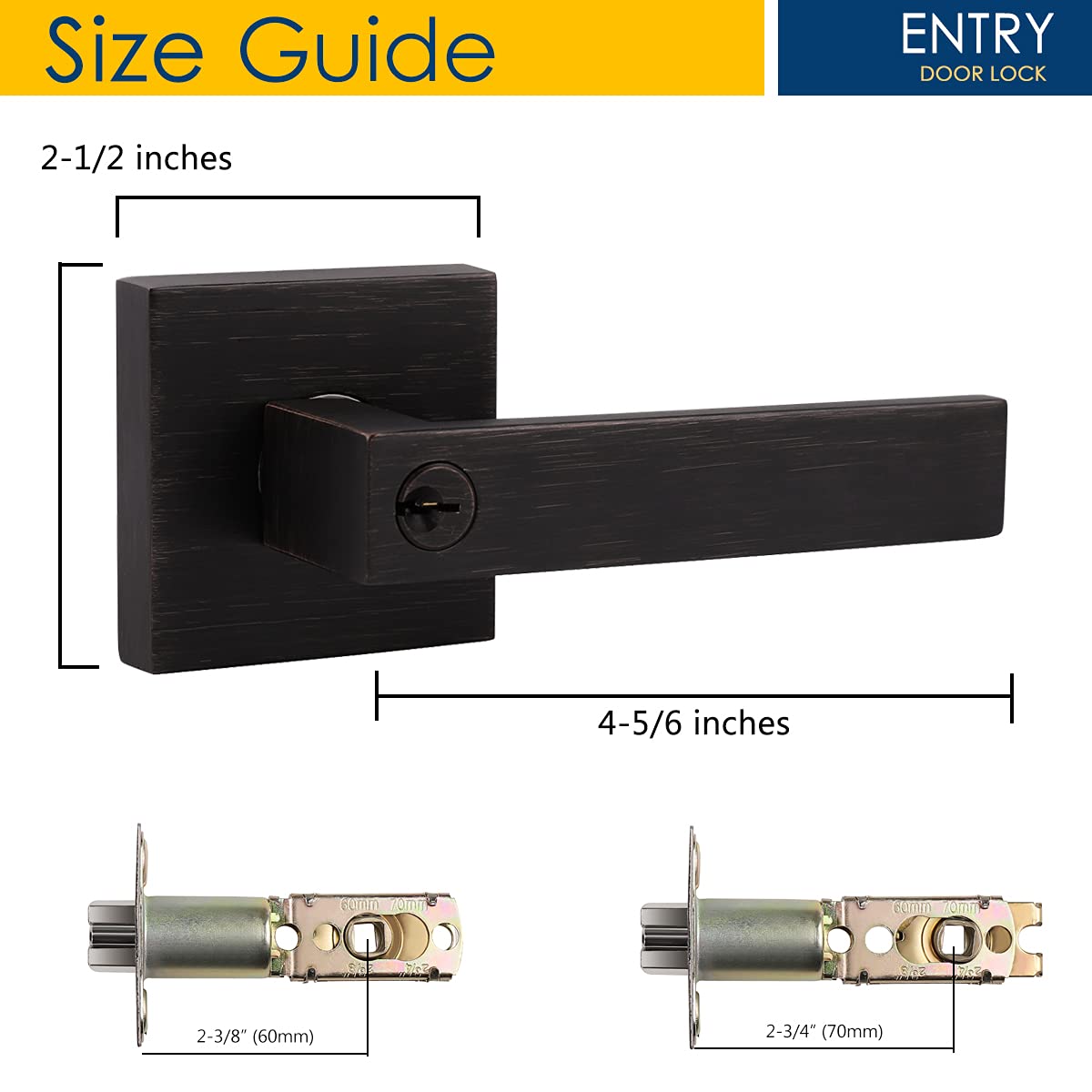 5 Pack Keyed Alike Entry Door Lever Set - Reversible Door Handle with Lock & Matching Keys - Oil Rubbed Bronze Square Interior/Exterior Lockset for Bedroom, Bathroom & Front Door - Perfect for Home Security & Easy Access Control