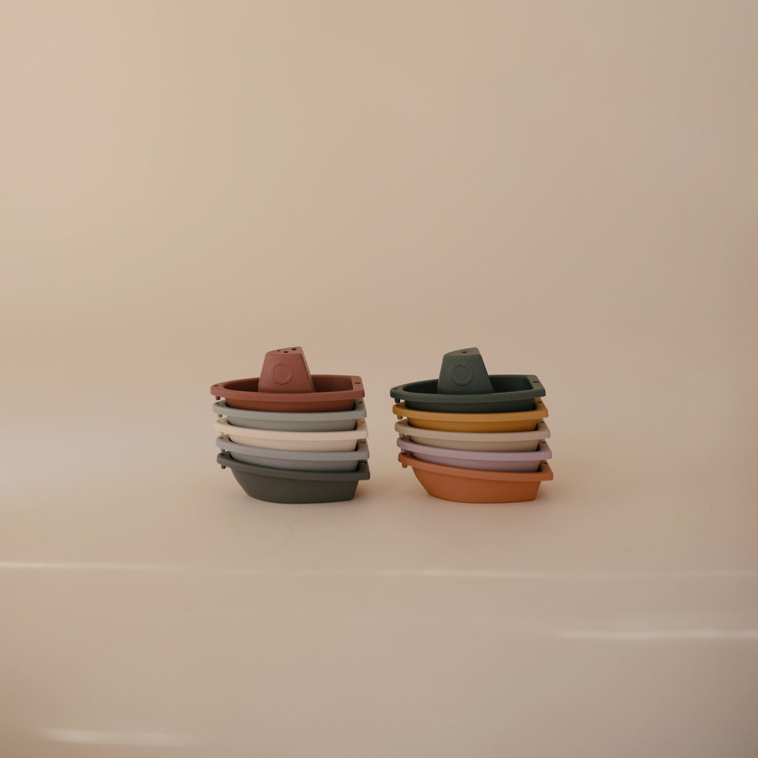 Mushie Stackable Bath Boats - Fun & Safe Bathtub Toys for Toddlers & Kids - Perfect for Sensory Play, Bath Time Learning & Water Play Activities