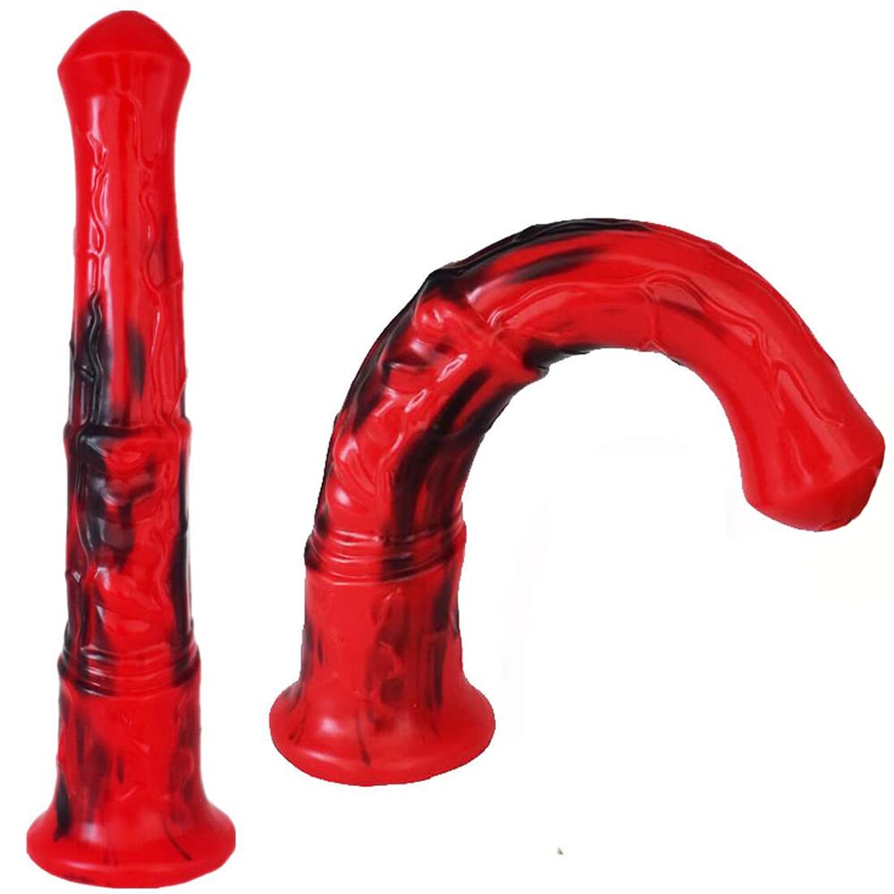 Premium Multi-Color Soft Flexible Animal-Themed Silicone Dildo - Realistic Horse Design Adult Sex Toy for Women with Strong Suction Cup Base (Red & Black) - Perfect for Solo Play, Couples Fantasy & BDSM Exploration