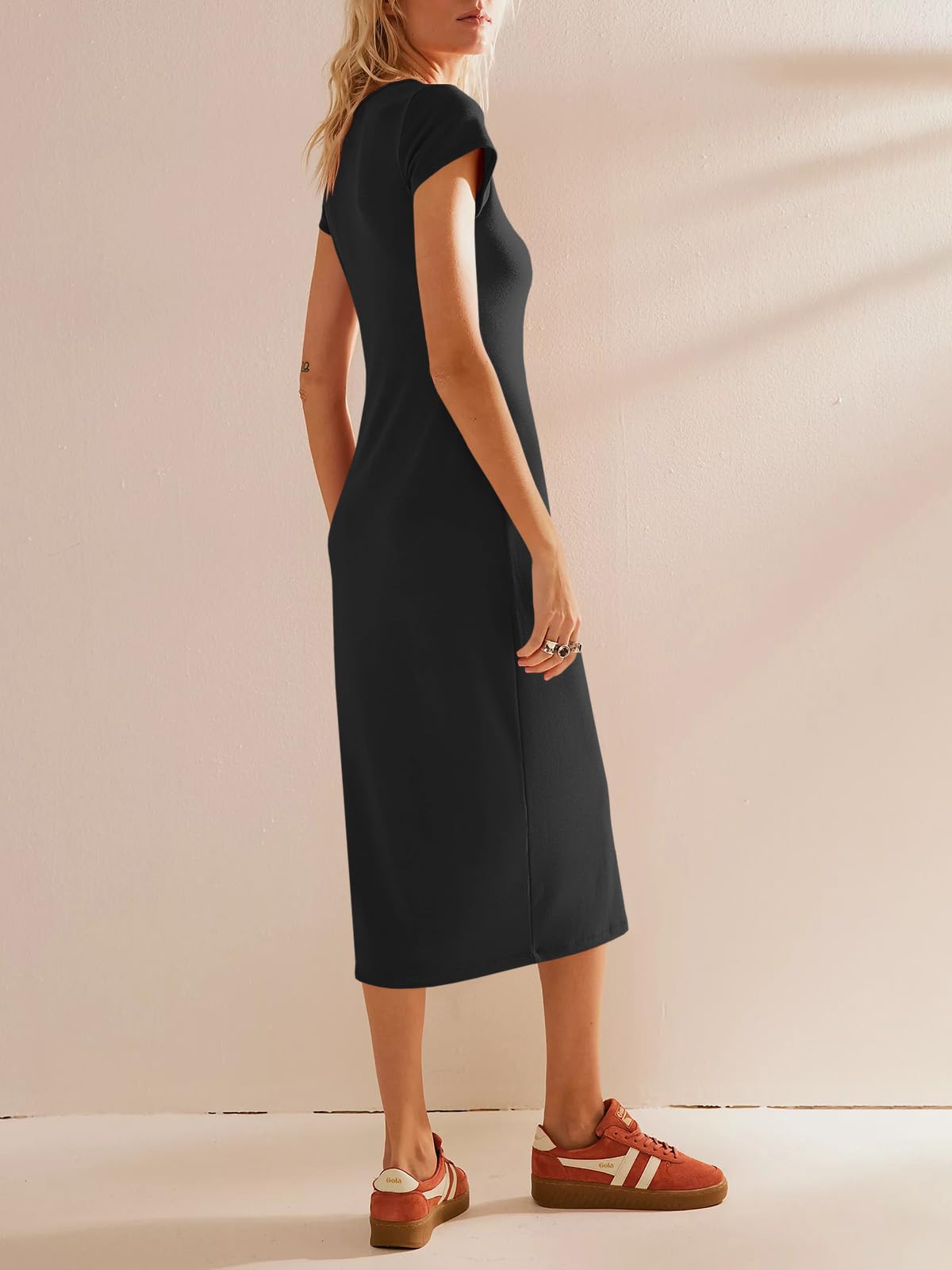 Wenrine Women's Short Sleeve T-Shirt Dress - Summer Crew Neck Basic Casual Midi Dress - Perfect for Beach Outings, Brunch Dates & Everyday Wear