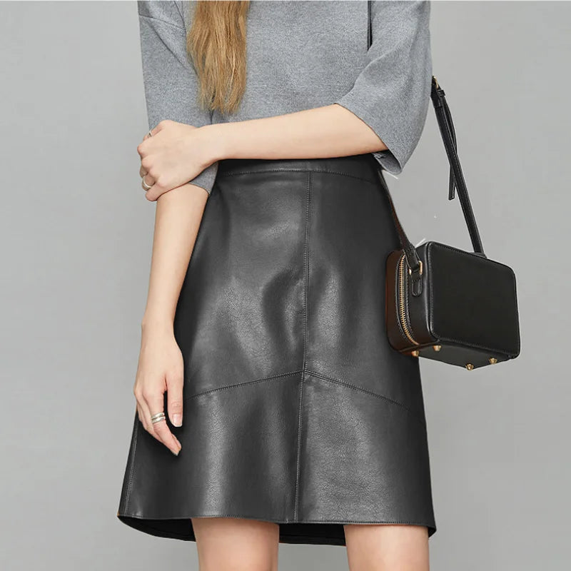 Stylish Women's PU Leather Mini Skirt - High Waist A-Line Short Skirt for Casual Wear (Black, Gray, Green) | Perfect for Fall Outfits, Date Nights & Office Chic Looks