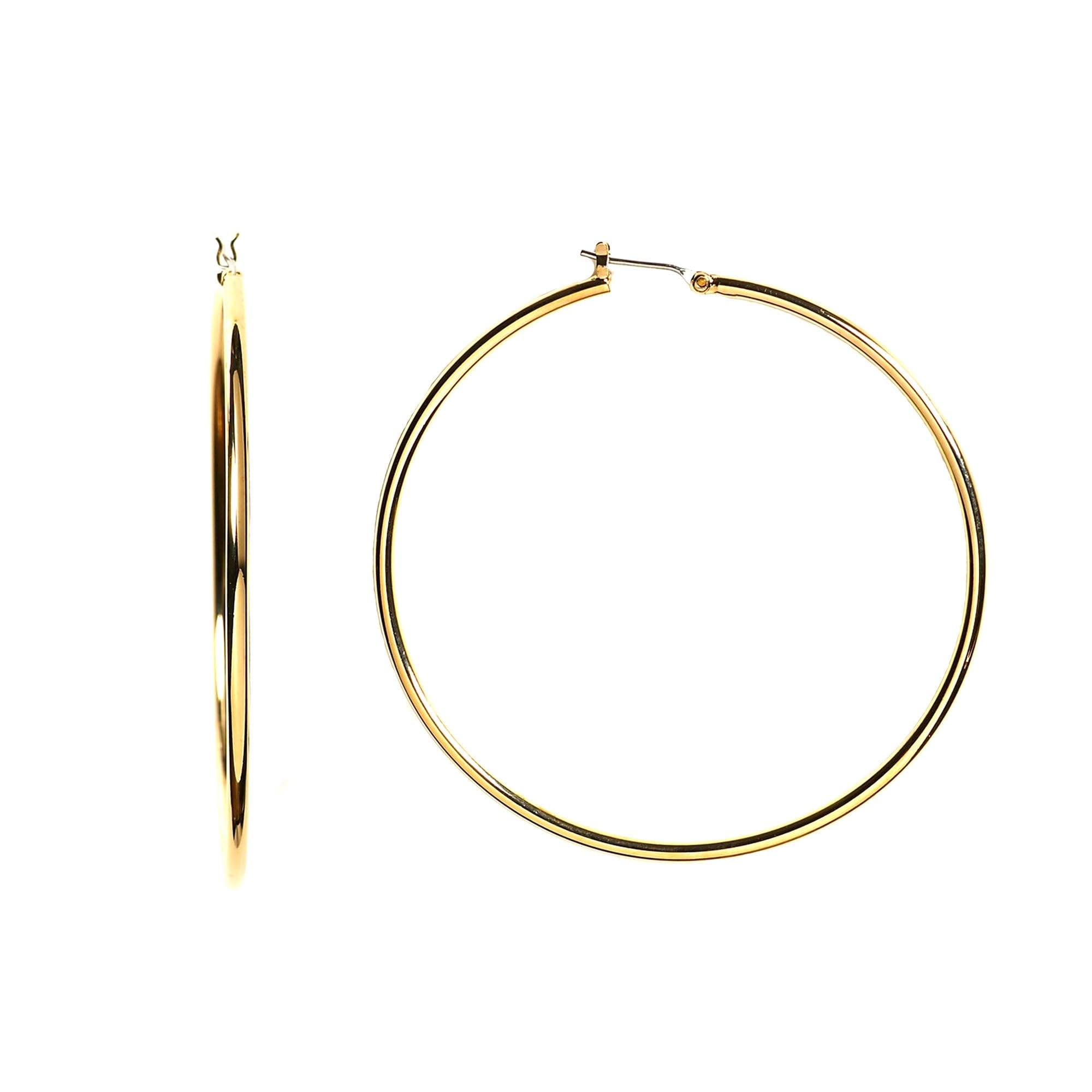 10K Yellow Gold 1.5mm Shiny Round Tube Hoop Earrings for Women - Classic Dainty Everyday Jewelry for Work, Date Night & Special Occasions