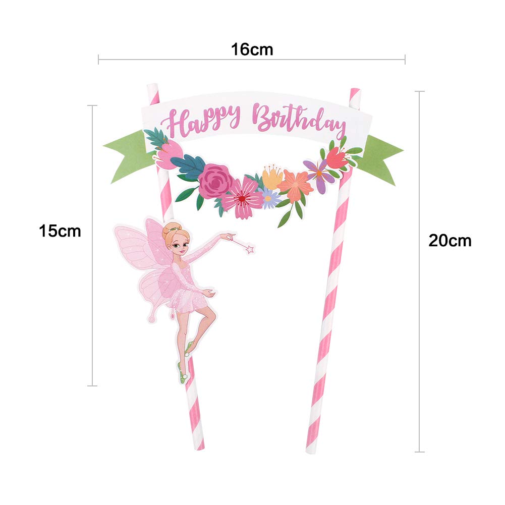 Flower Fairy Happy Birthday Cake Topper - 12pcs Party Decoration Set for Wedding, Baby Shower & Anniversary Cakes - Edible Safe Cake Picks for Friends & Family Celebrations