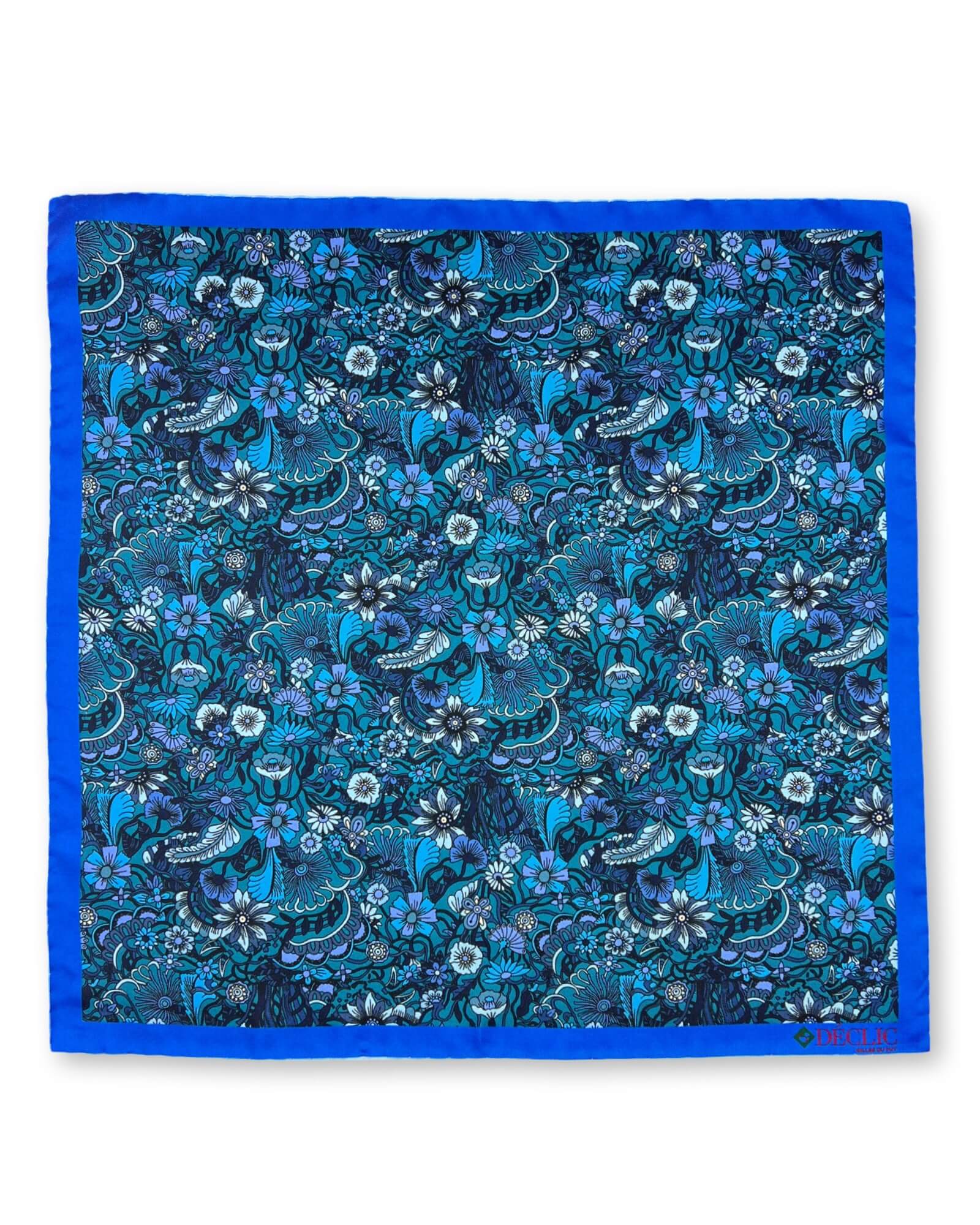 DÉCLIC Mossley Floral Pocket Square - Blue Silk Handkerchief for Men's Suit, Wedding, Formal Events & Special Occasions