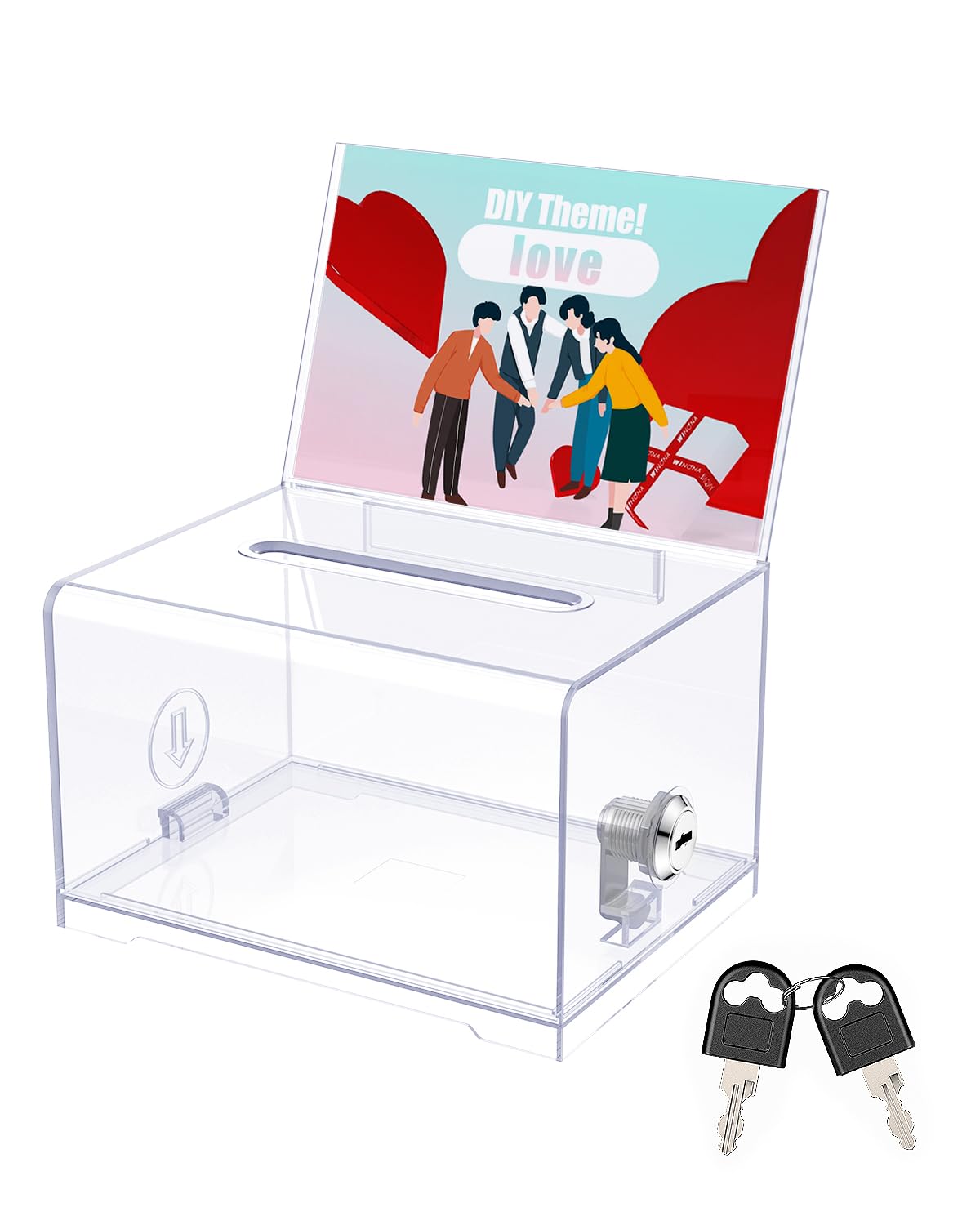 Uniclife Clear Acrylic Donation Box with Lock & Sign Holder - 6.2
