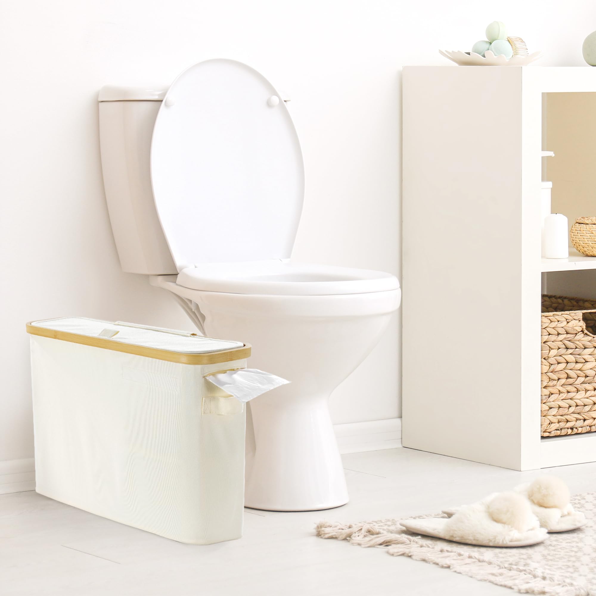 BALAPET Bamboo Toilet Paper Storage Basket with Lid and Drawer - Waterproof Bathroom Tissue Organizer (55L) - Perfect for Bathroom, Vanity, and Home Organization