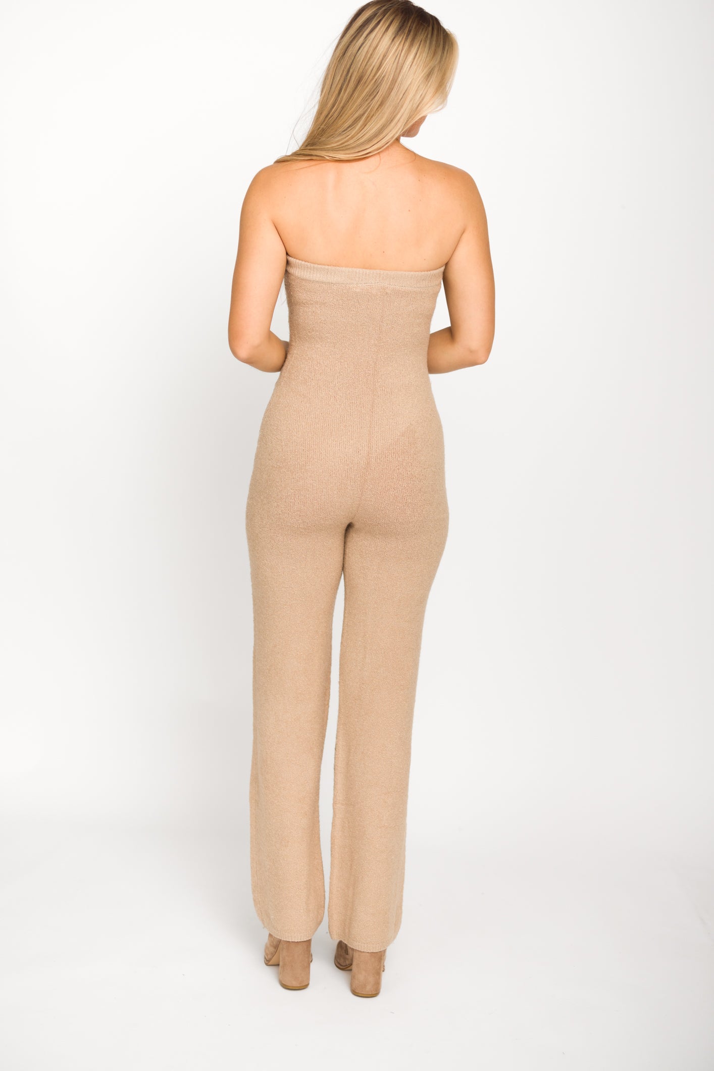 James Strapless Jumpsuit in Tan - Women's Chic Romper for Summer Beach Vacation & Night Out | Comfortable Jumpsuit for Party, Wedding, and Casual Wear