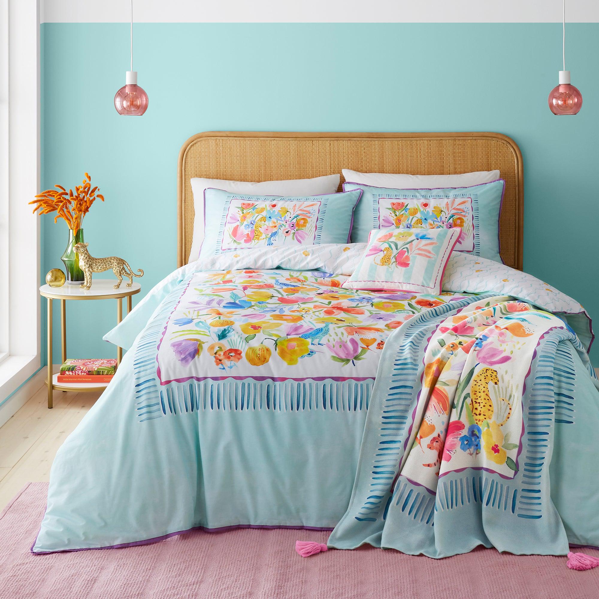 Appletree Festival Duvet Cover Set - Soft Duck Egg Blue Bedding Set, 3-Piece Queen Size with Pillow Shams - Perfect for Master Bedroom, Guest Room & Cozy Home Decor