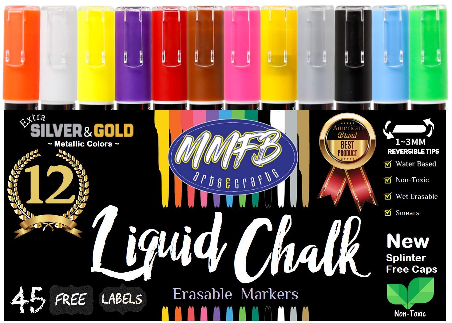 MMFB Arts & Crafts Chalk Markers - 8 Pack Liquid Chalk Paint Pens for Windows, Cars, Glass & Chalkboards - Includes 45 Chalkboard Labels - Perfect for DIY Projects, Classroom Decor & Restaurant Menu Boards