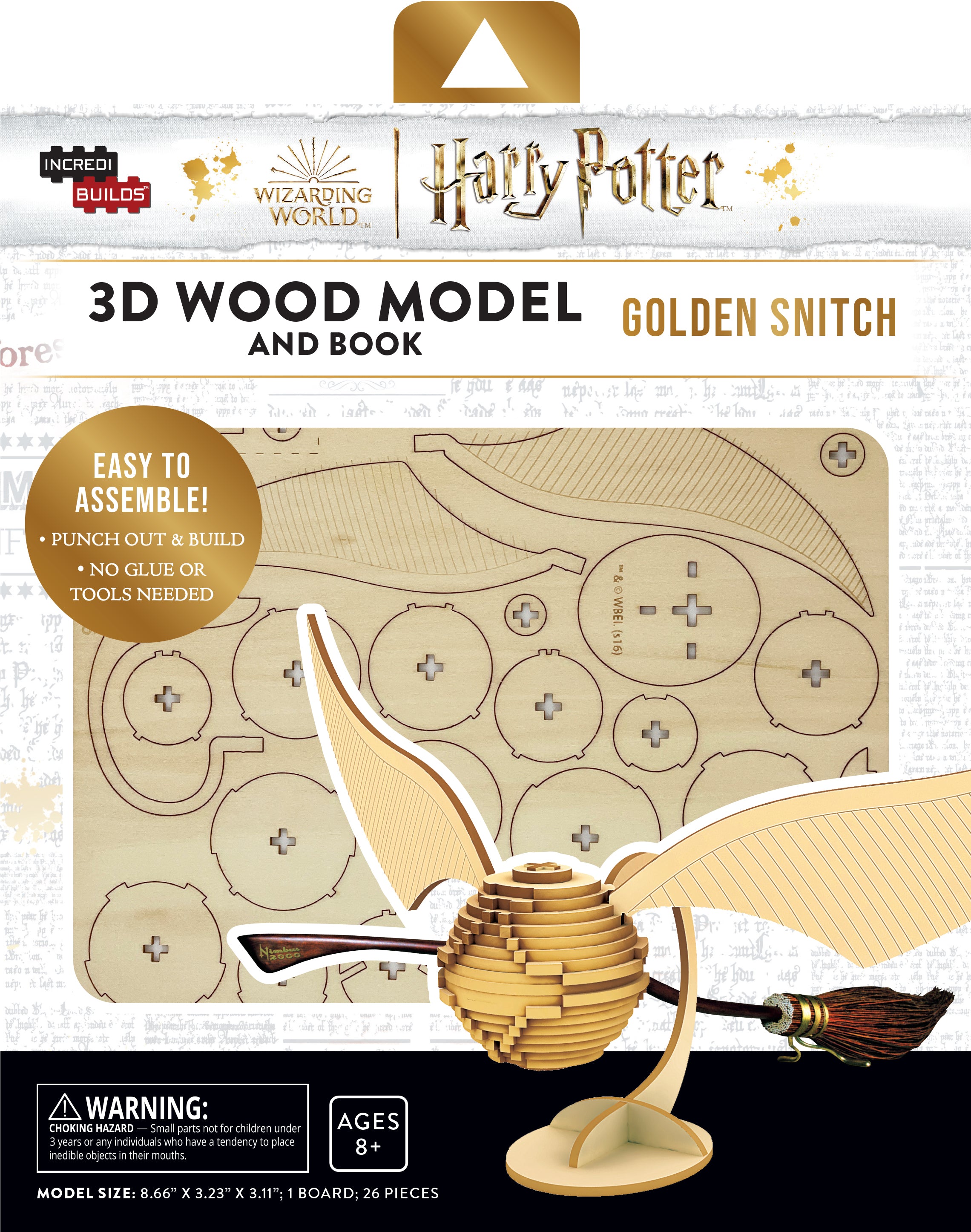 Harry Potter Golden Snitch 3D Wood Model Kit with Book - DIY Wooden Puzzle for Home Decor, Gift for Fans & Collectors - Perfect for Harry Potter Themed Parties and Room Decoration