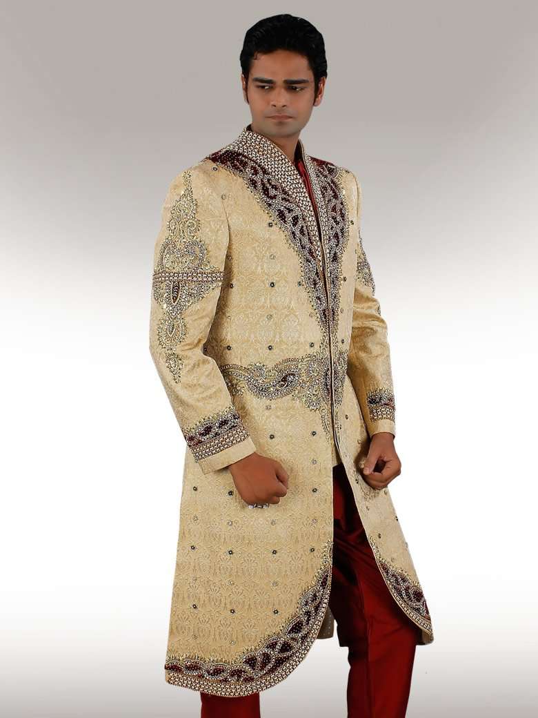 Mahir Velvet Patch Embroidered Sherwani for Men | Traditional Indian Wedding Outfit | Perfect for Groom Wear, Festivals & Special Occasions
