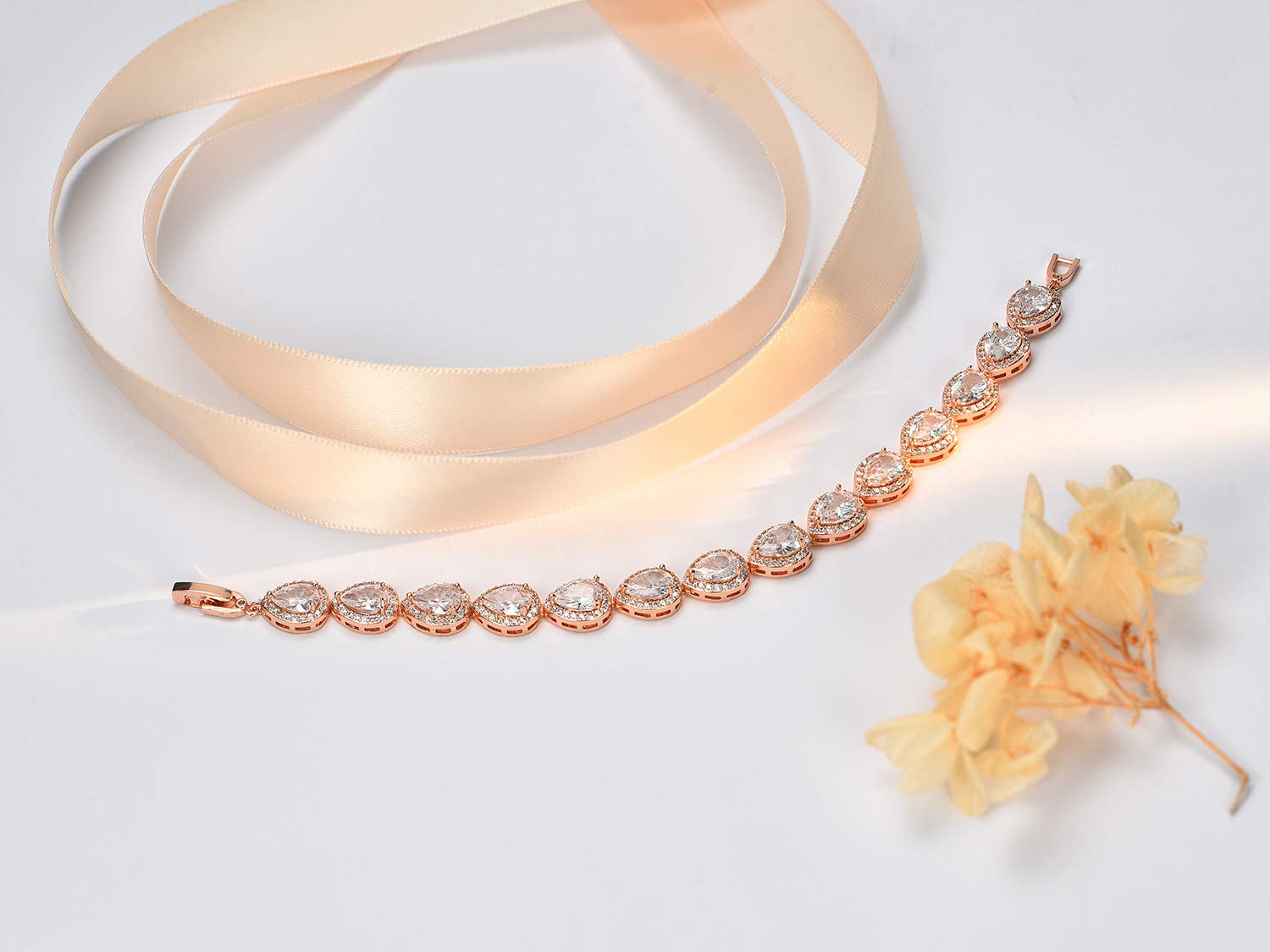 SWEETV Teardrop Wedding Bracelet for Women - Crystal Rhinestone Cubic Zirconia Tennis Bracelet - Elegant Bridal Jewelry for Wedding, Prom, Anniversary & Special Occasions