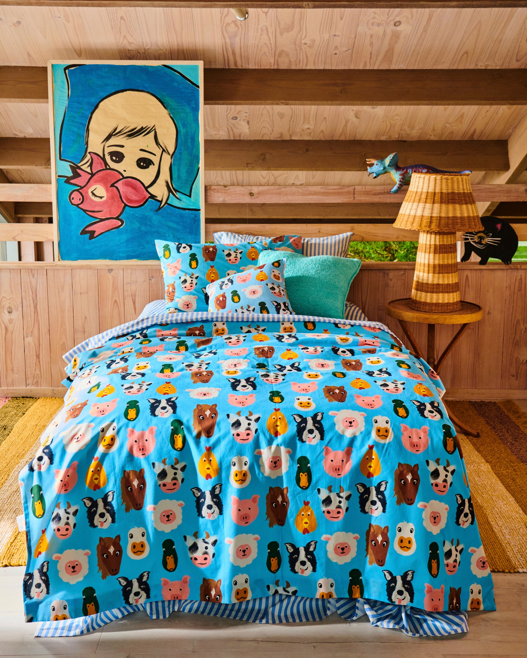 Farm Friends Organic Cotton Quilt Cover Set - Breathable & Hypoallergenic Bedding for All Seasons | Perfect for Master Bedroom, Guest Room & Dorm Decor (Queen Size, USA)