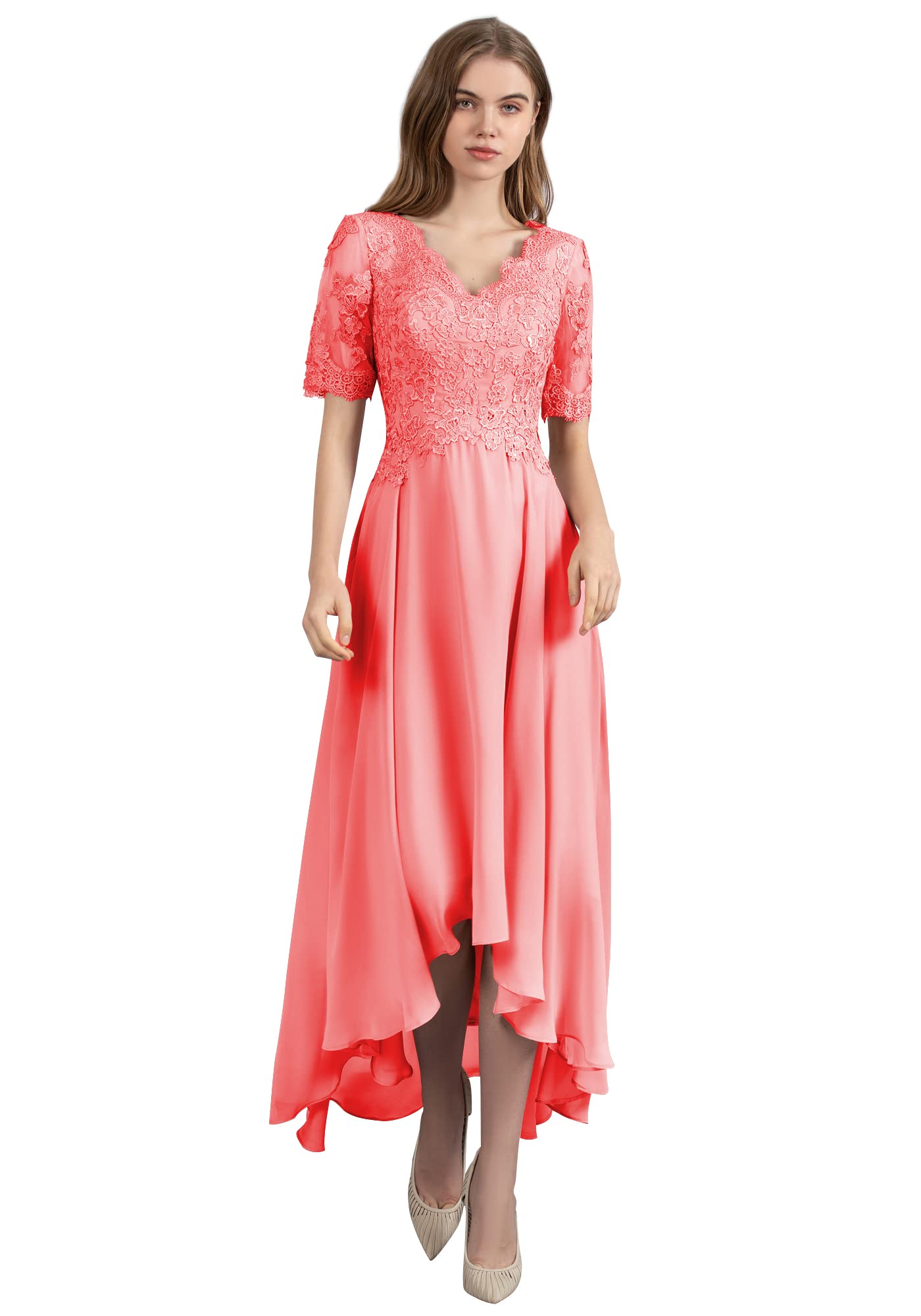 Elegant Tea-Length Mother of the Bride Dress with Lace Applique - Formal Evening Gown for Weddings, Parties & Special Occasions