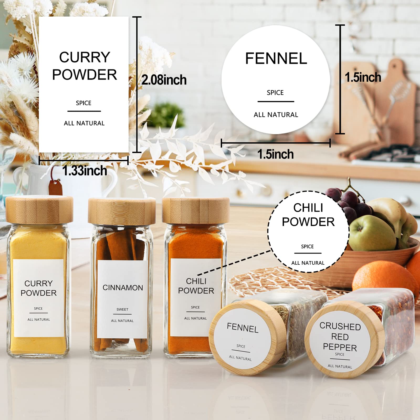 AISIPRIN 24-Piece 4oz Glass Spice Jars with 398 Labels - Square Spice Containers with Bamboo & Shaker Lids - Perfect for Kitchen Cabinet, Pantry Organization & Spice Rack Storage - Ideal for Home Chefs & Seasoning Enthusiasts