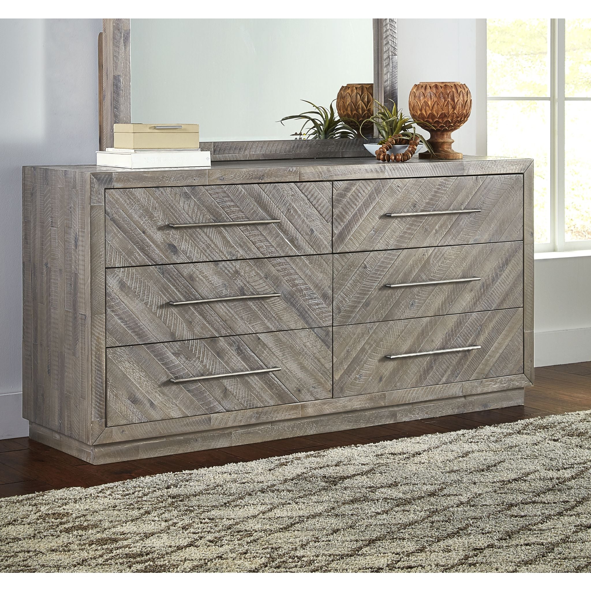 Alexandra Dresser - Rustic Latte Finish Wooden Dresser for Bedroom & Living Room | Farmhouse Style Storage Furniture for Home Decor
