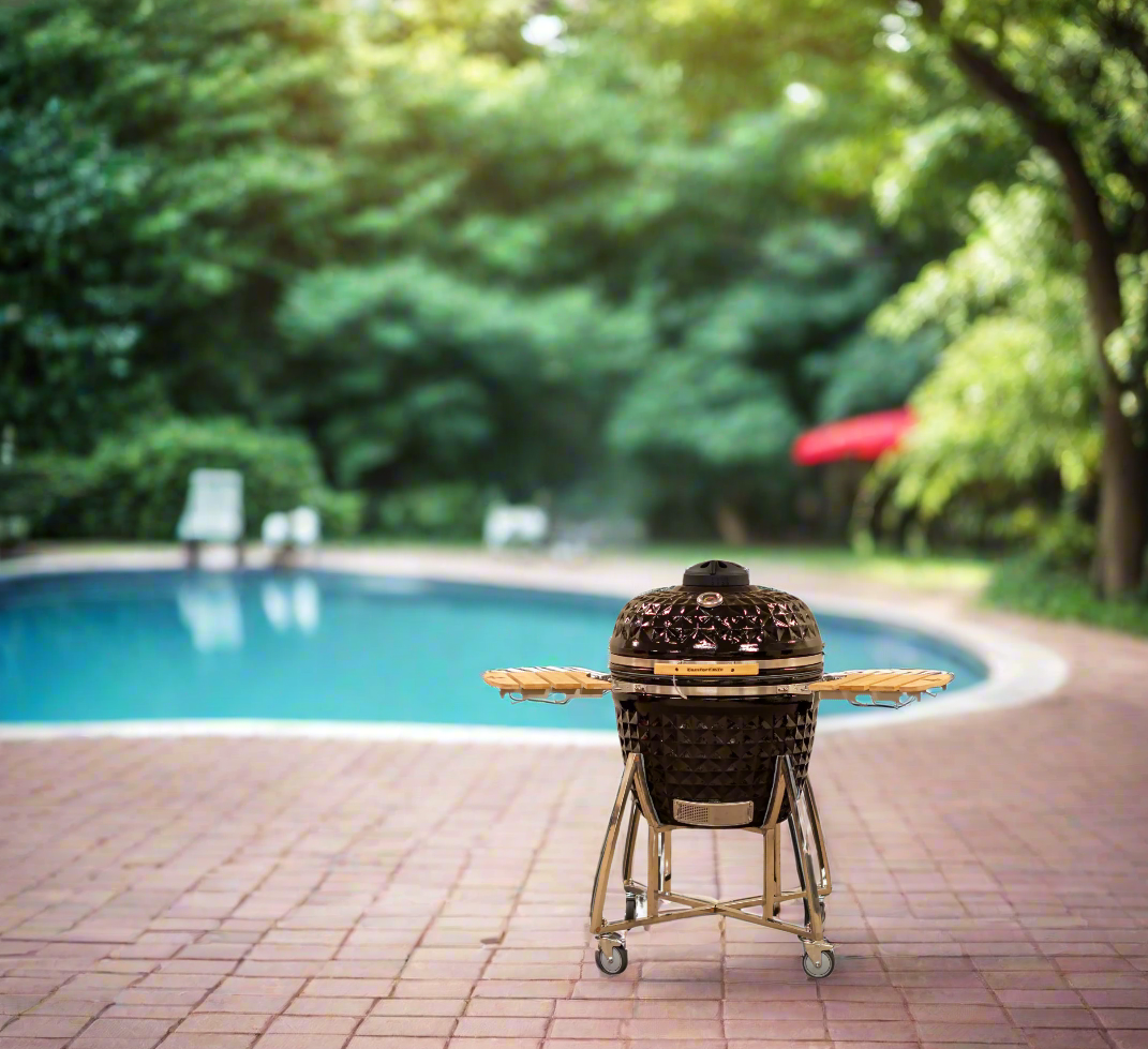 Comfortbilt Kamado Grill - 26 Inch Ceramic Charcoal Grill with Black Diamond Pattern | Perfect for Backyard BBQs, Outdoor Cooking & Grilling Parties