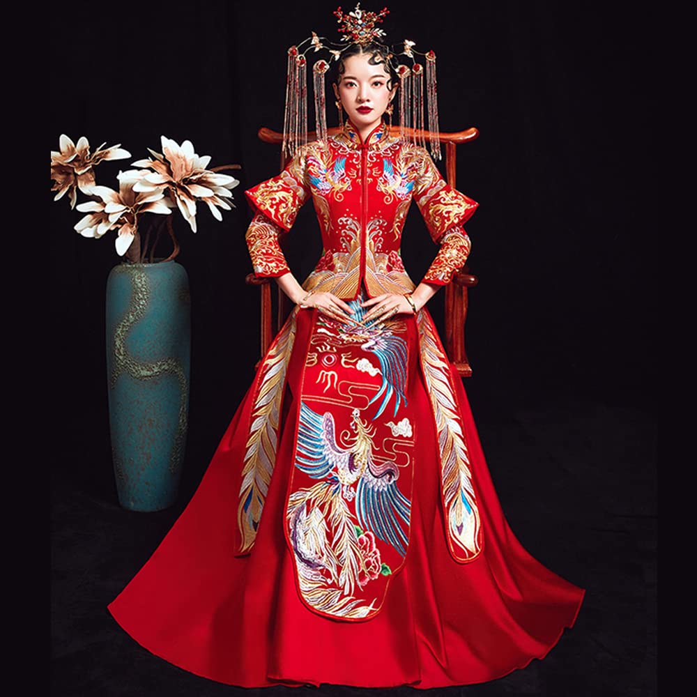 Elegant Traditional Chinese Qipao Wedding Dress with Stand-Up Collar - Perfect for Bridal, Engagement & Special Occasions | Vintage-Inspired Cheongsam for Tea Ceremonies, Cultural Events & Photoshoots