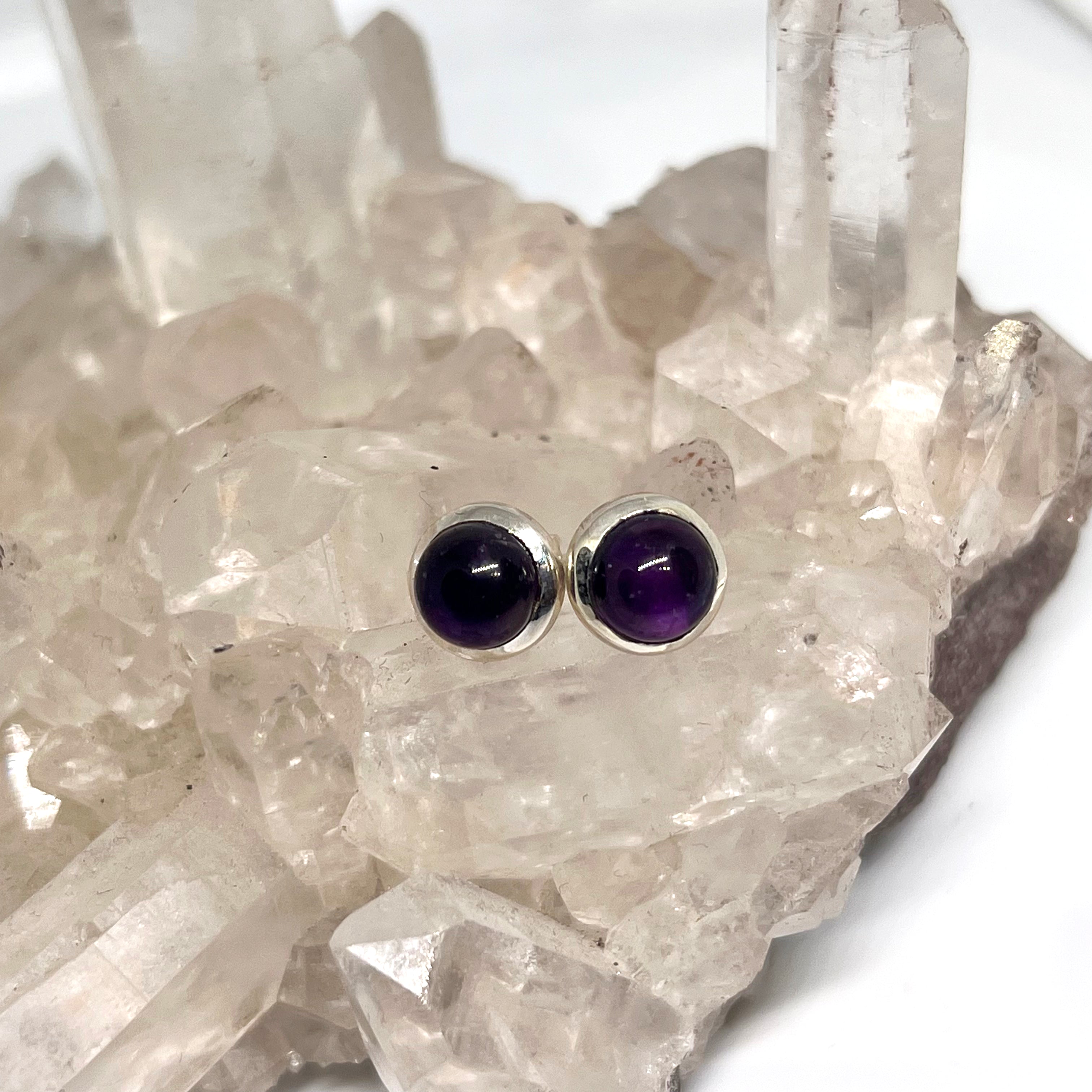 6.5mm Round Cabochon Bezel Set Stud Earrings - PSE018 - Perfect for Everyday Wear, Gift Giving & Special Occasions