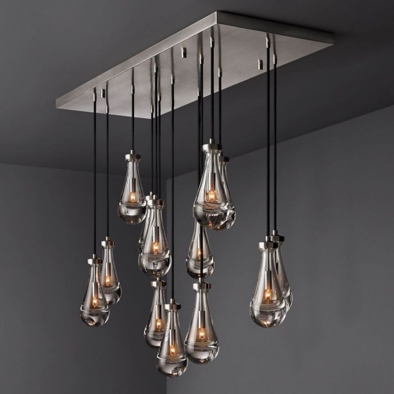 54 Inch Raindrop Rectangle Chandelier - Modern Crystal Ceiling Light Fixture for Dining Room, Living Room & Bedroom Lighting