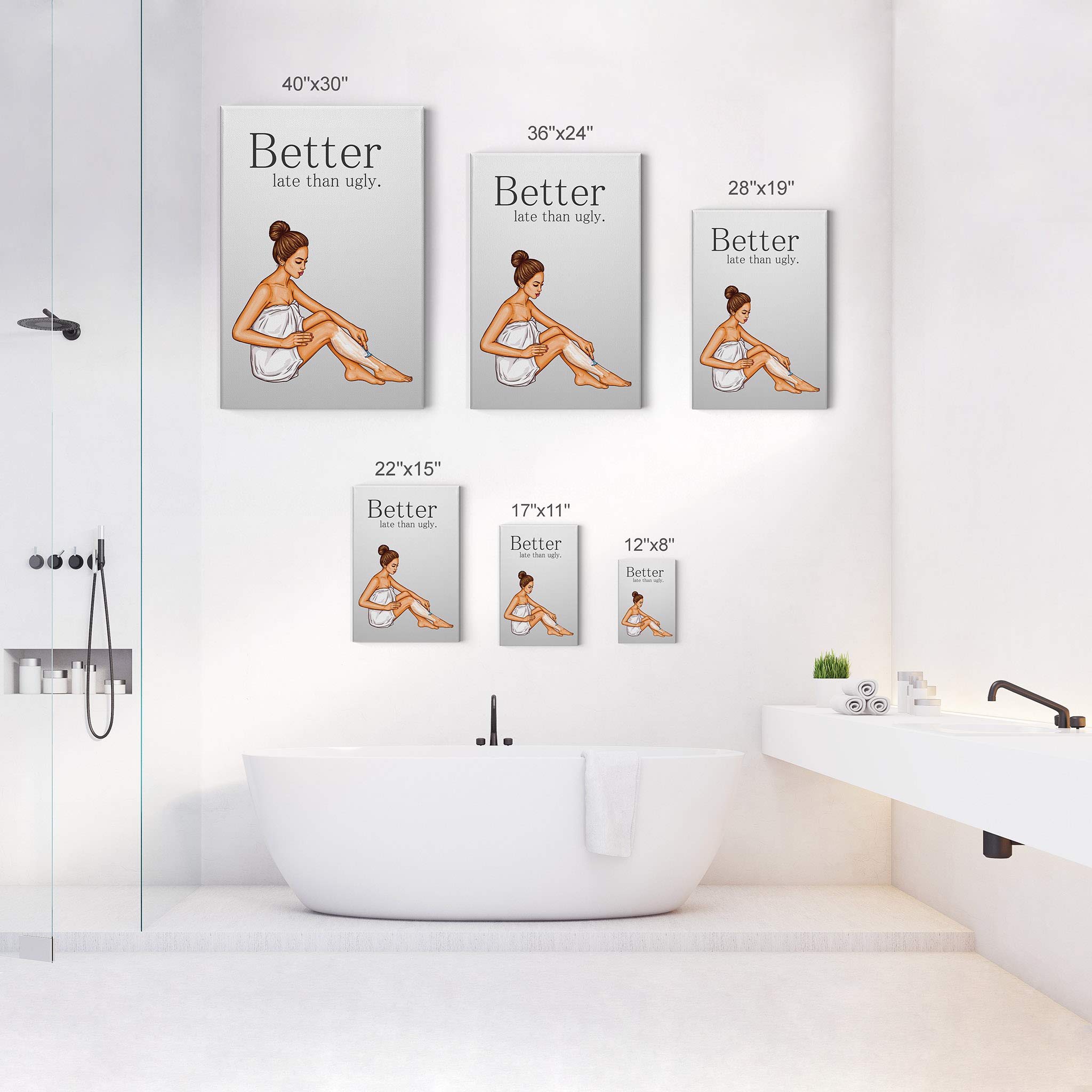 Funny Bathroom Wall Art - 'Better Late Than Ugly' Canvas Print for Kids & Nursery Decor | Ready to Hang 36x24 | Made in USA | Perfect for Bathroom, Playroom & Home Decoration