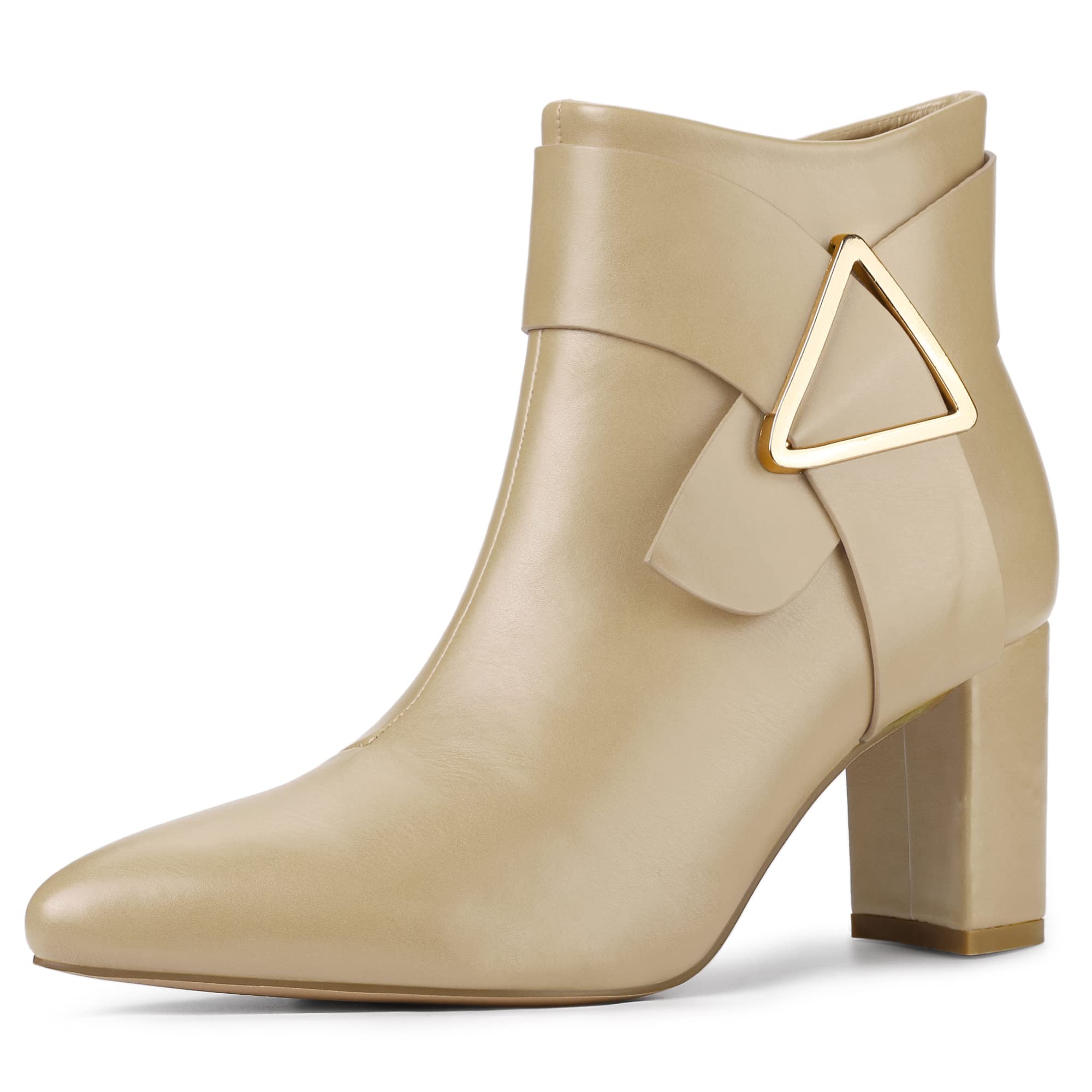 Allegra K Women's Pointed Toe Ankle Boots with Buckle Detail & Chunky Heel - Stylish Fall Winter Fashion Booties for Office, Party & Night Out