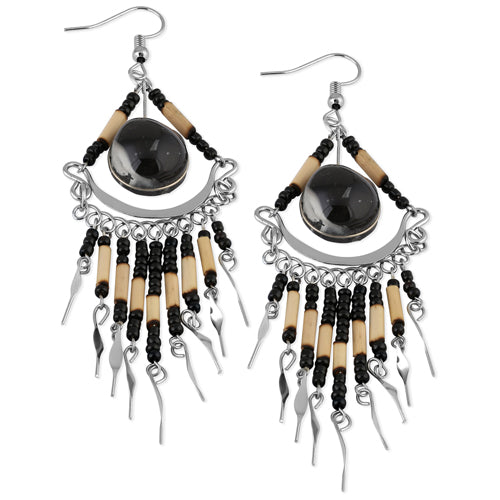 Handmade Stainless Steel Black Round Murano Glass Peruvian Earrings for Women | Hypoallergenic Boho Jewelry | Perfect for Parties, Weddings & Everyday Wear